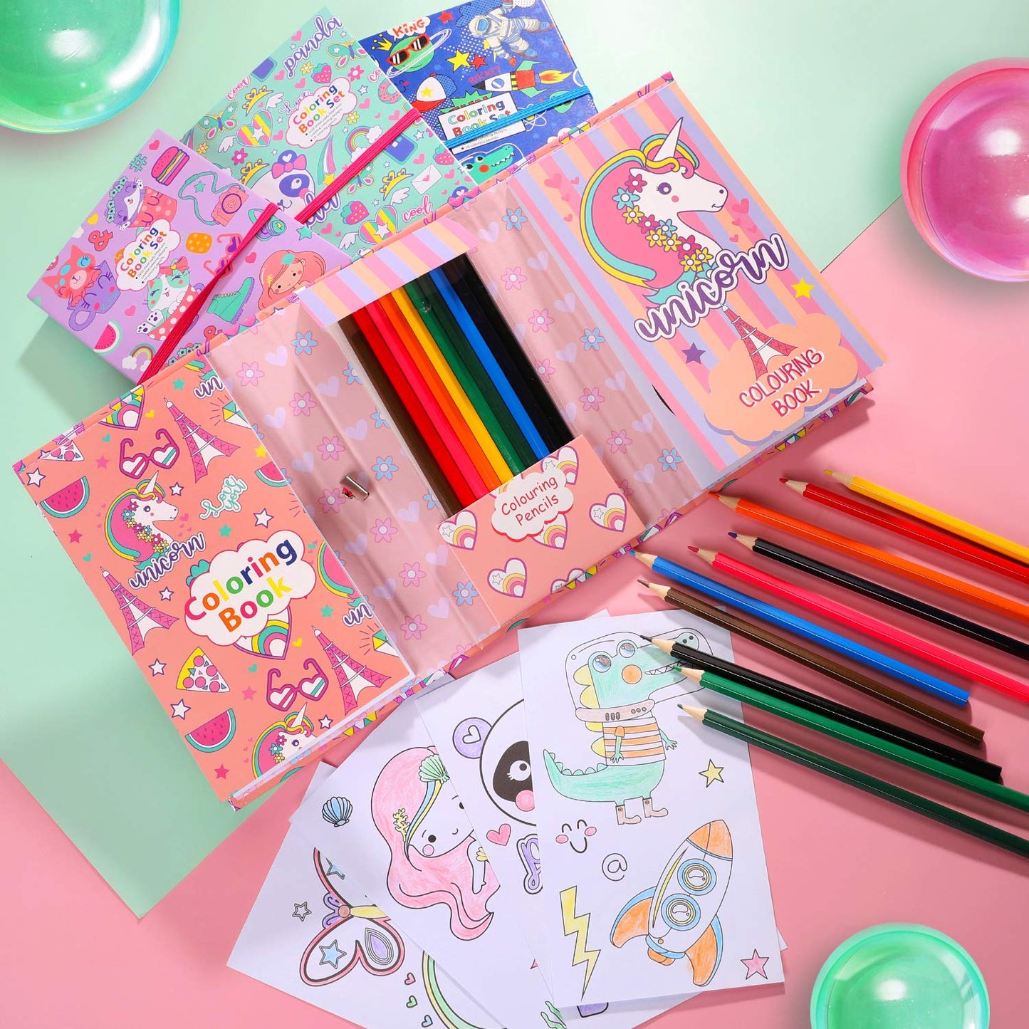 YOYTOO Panda Coloring Book Set – 60 Pages & 8 Two-Color Pencils, Travel Coloring Kit for Kids Aged 4-8