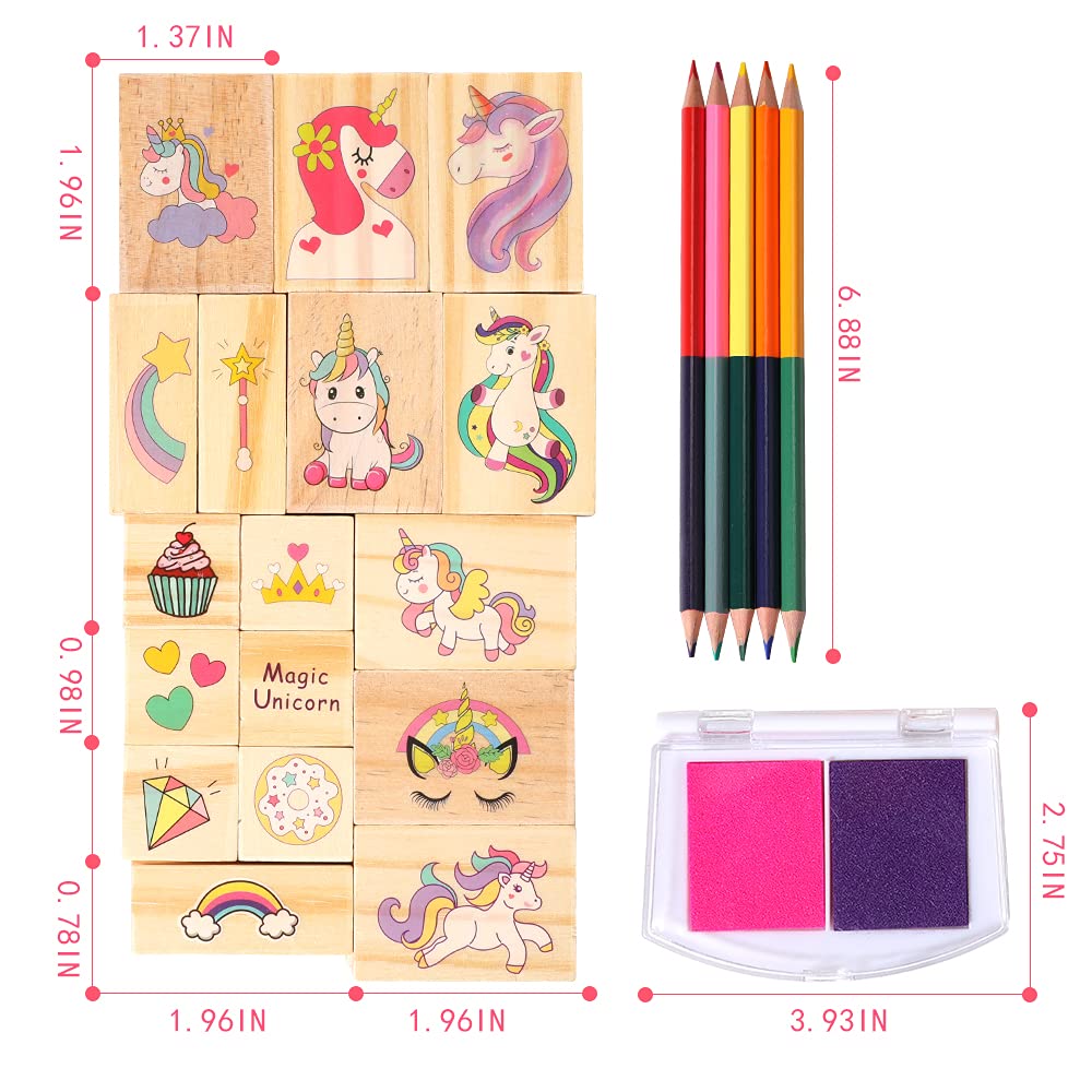 YOYTOO Unicorn Stamp & Sticker Craft Set for Kids – 17 Stamps, Ink Pads, Pencils & 31 Stickers