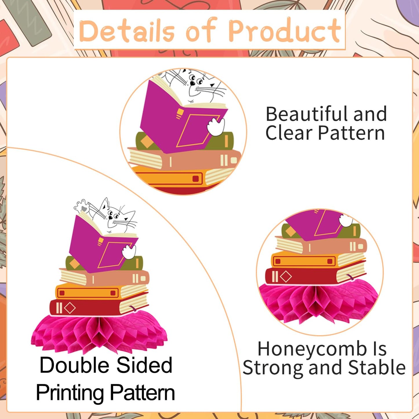 Yoyuspy Reading Birthday Party Decorations - 10-Pack Book Themed Honeycomb Centerpieces