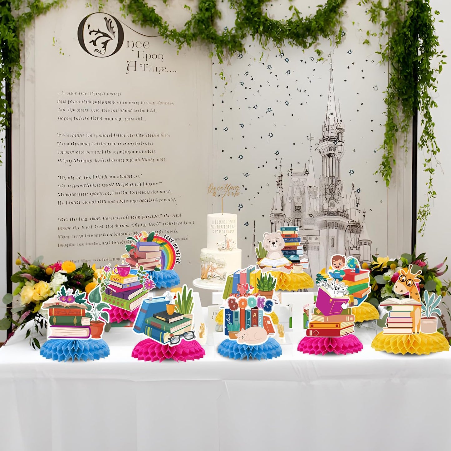 Yoyuspy Reading Birthday Party Decorations - 10-Pack Book Themed Honeycomb Centerpieces