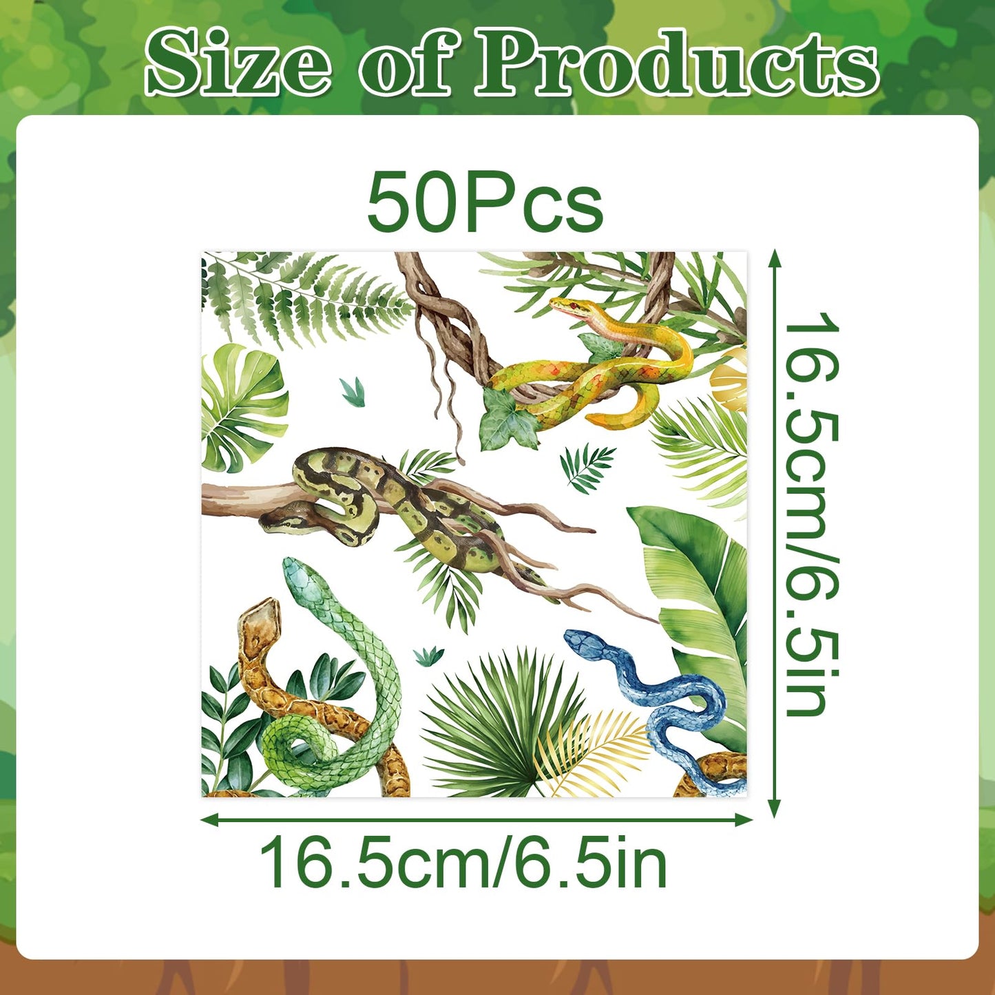 Yoyuspy Snake Birthday Party Napkins – 50-Pcs for Jungle Safari Theme