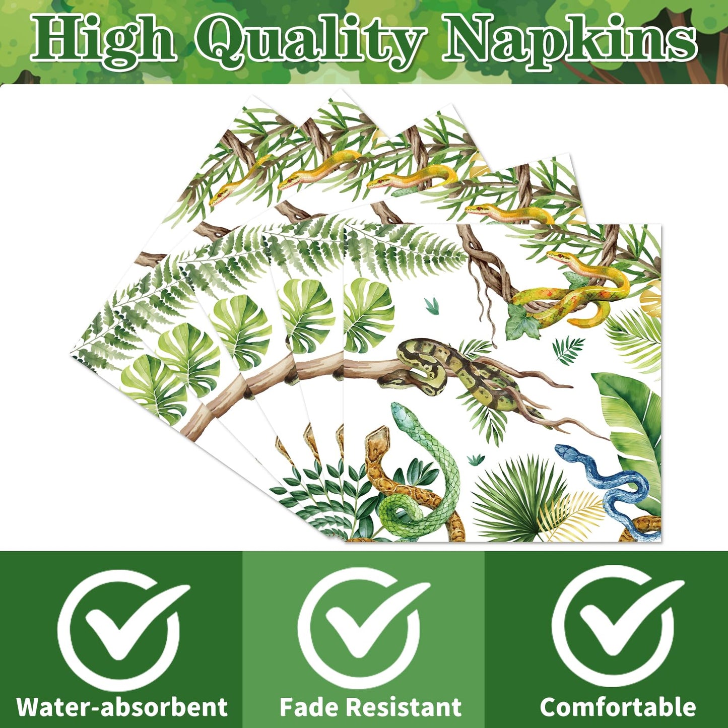 Yoyuspy Snake Birthday Party Napkins – 50-Pcs for Jungle Safari Theme