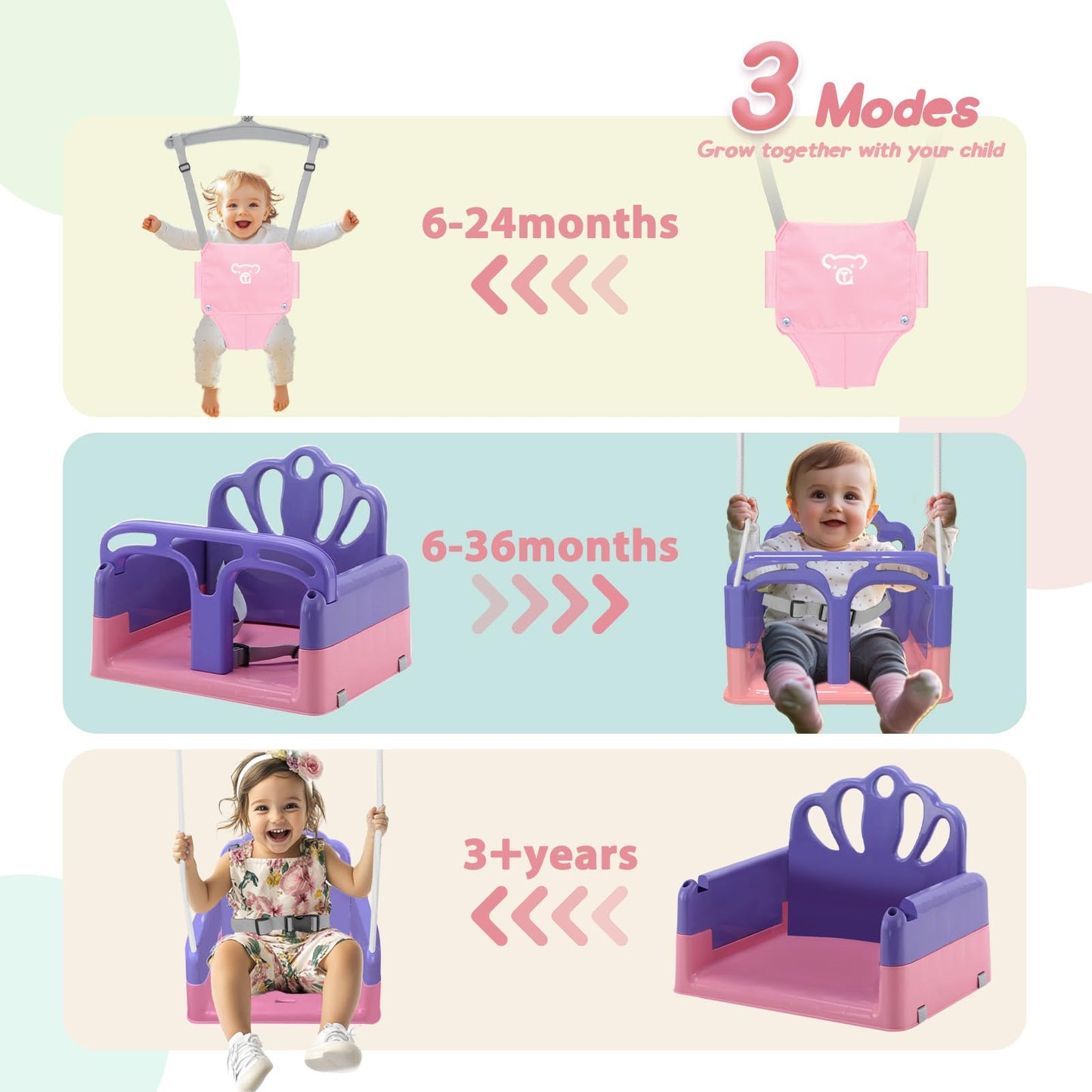 Yozoia Foldable Toddler Swing Set & Baby Jumper – Indoor & Outdoor Pink