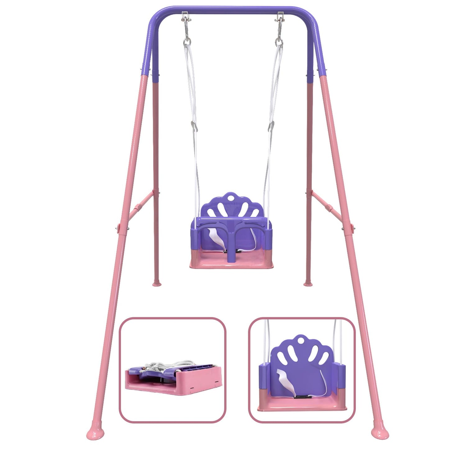 Yozoia Foldable Toddler Swing Set – Indoor & Outdoor Pink, Safe & Durable, Grow-with-Child