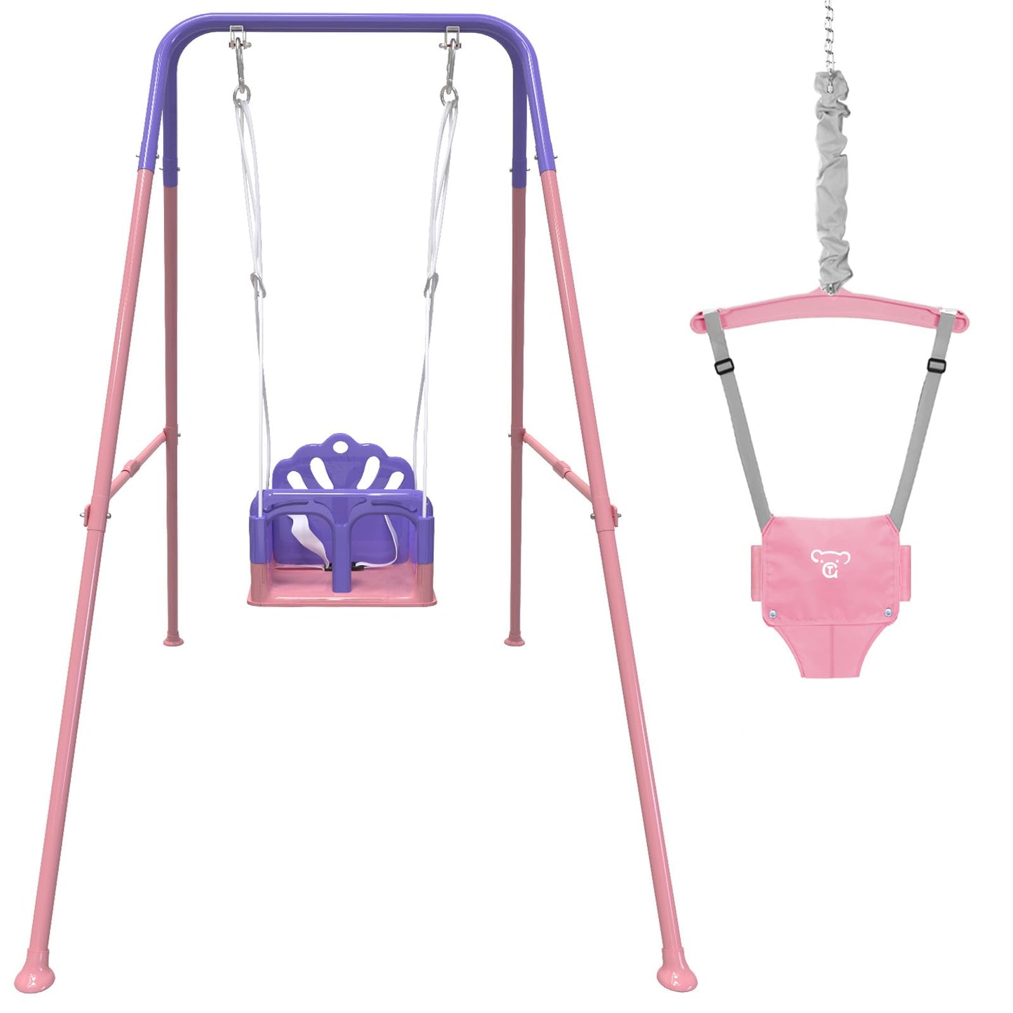 Yozoia Foldable Toddler Swing Set & Baby Jumper – Indoor & Outdoor Pink
