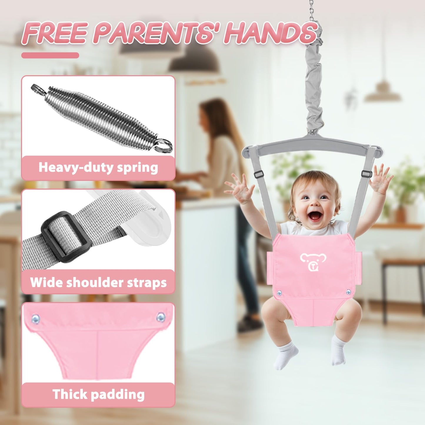 Yozoia Foldable Toddler Swing Set & Baby Jumper – Indoor & Outdoor Pink