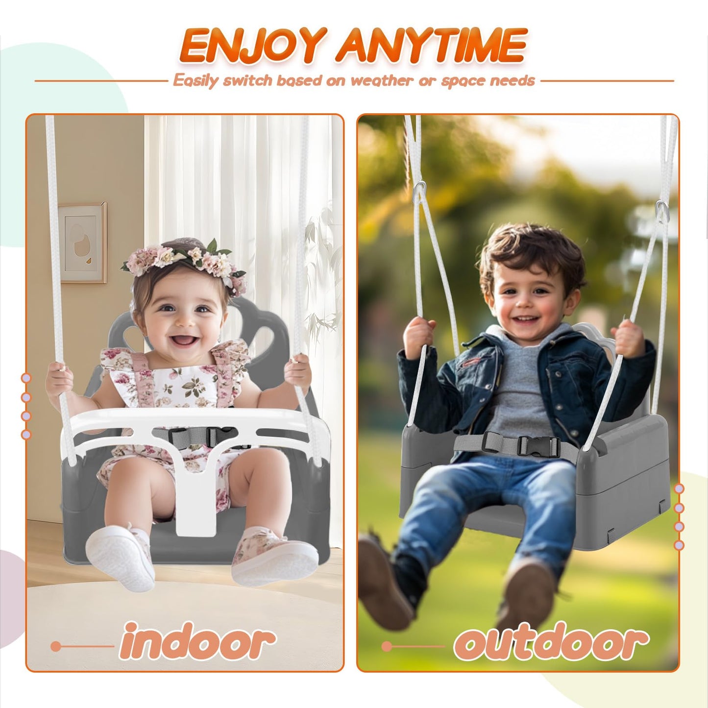 Yozoia Taleco Gear Foldable Toddler Swing Set – Indoor/Outdoor, Safe & Durable (Gray)