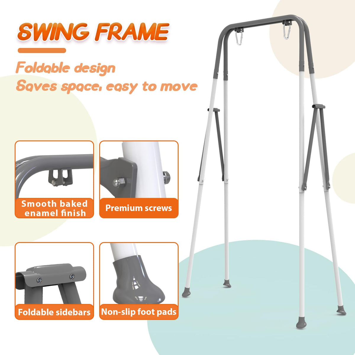 Yozoia Taleco Gear Foldable Toddler Swing Set – Indoor/Outdoor, Safe & Durable (Gray)