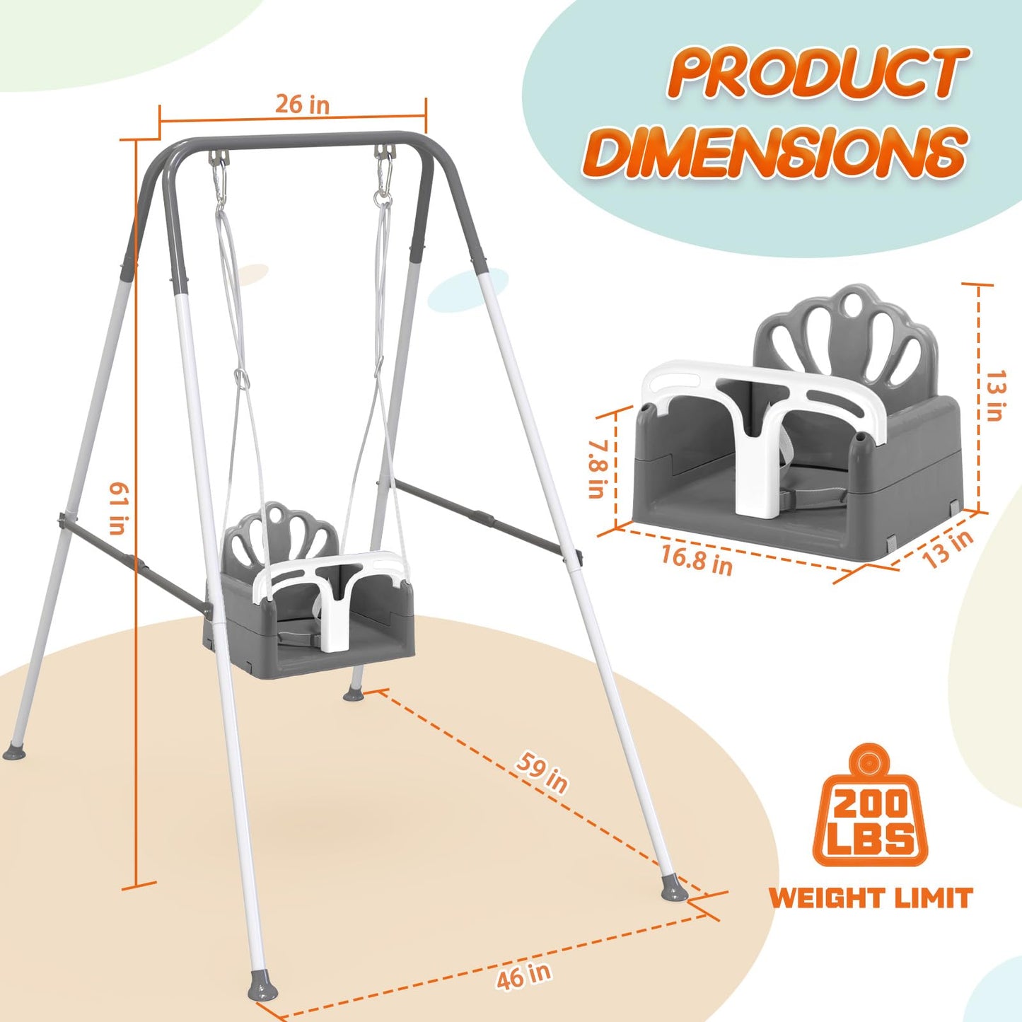 Yozoia Taleco Gear Foldable Toddler Swing Set – Indoor/Outdoor, Safe & Durable (Gray)
