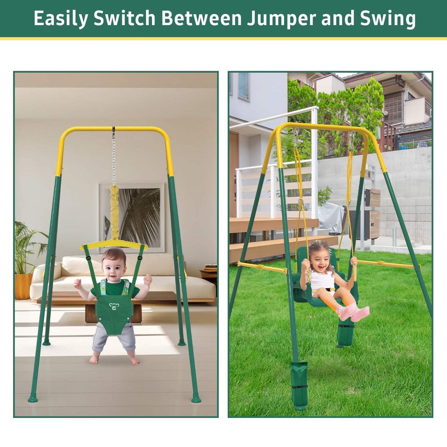 Yozoia Taleco Gear: 2-in-1 Toddler Swing & Baby Jumper - Foldable Indoor/Outdoor