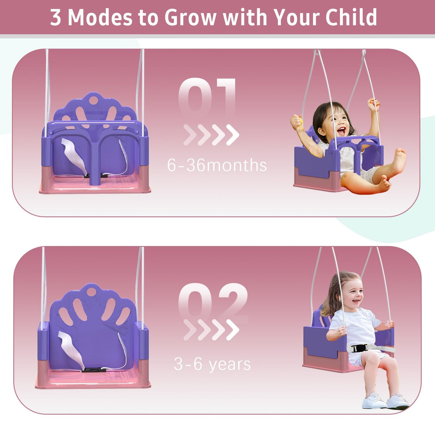 Yozoia Foldable Toddler Swing Set – Indoor & Outdoor Pink, Safe & Durable, Grow-with-Child