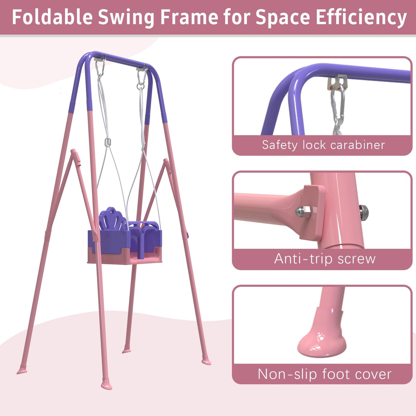 Yozoia Foldable Toddler Swing Set – Indoor & Outdoor Pink, Safe & Durable, Grow-with-Child