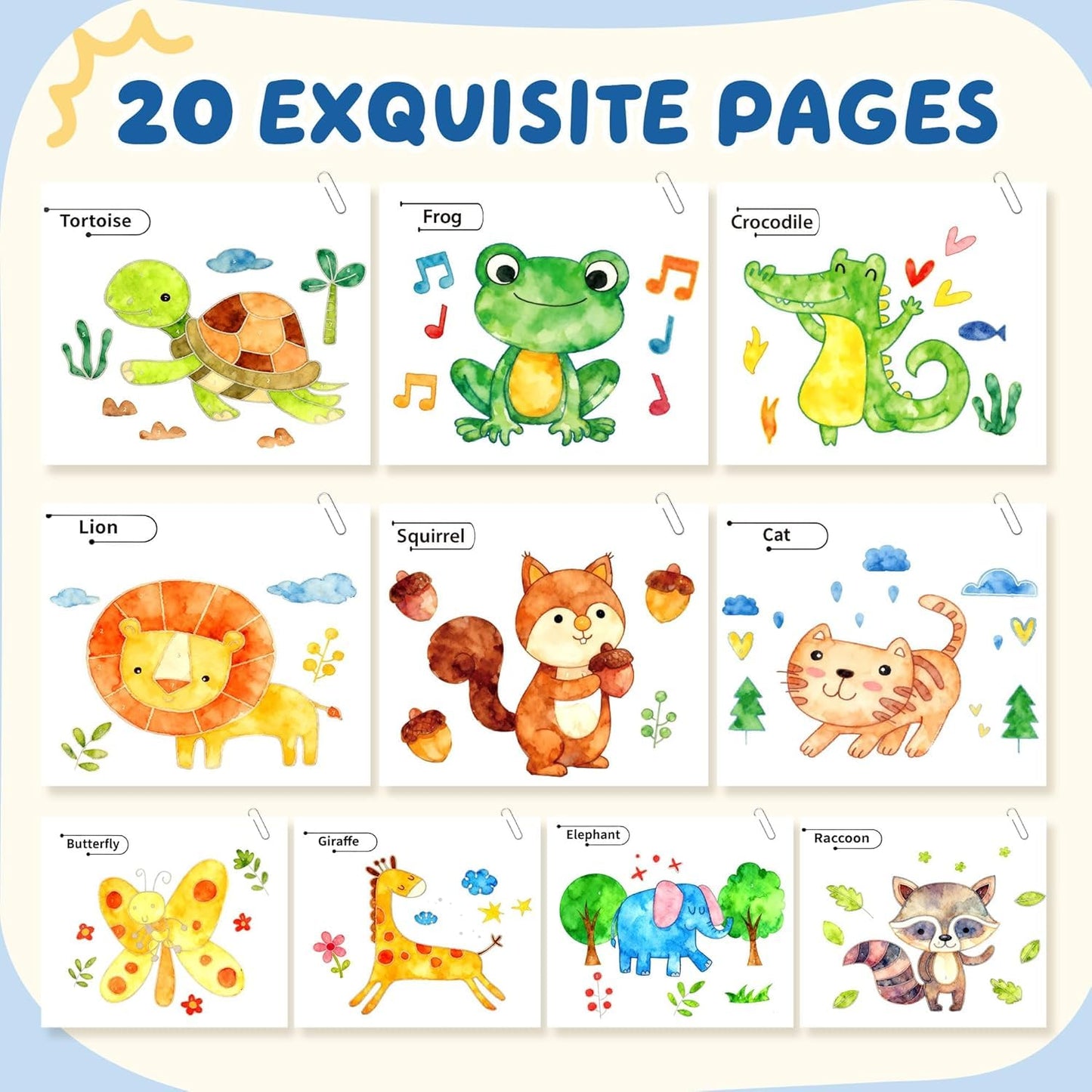 YPLUS Paint with Water Books for Toddlers – Watercolor Painting with Brush Pen, 20 Animal Patterns (Ages 1-6)