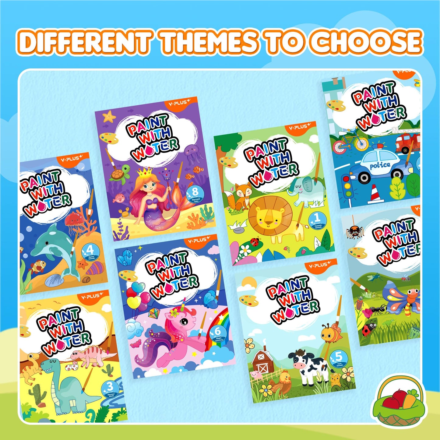 YPLUS Paint with Water Book for Toddlers – Dinosaur Theme, 20 Non-Repeating Patterns