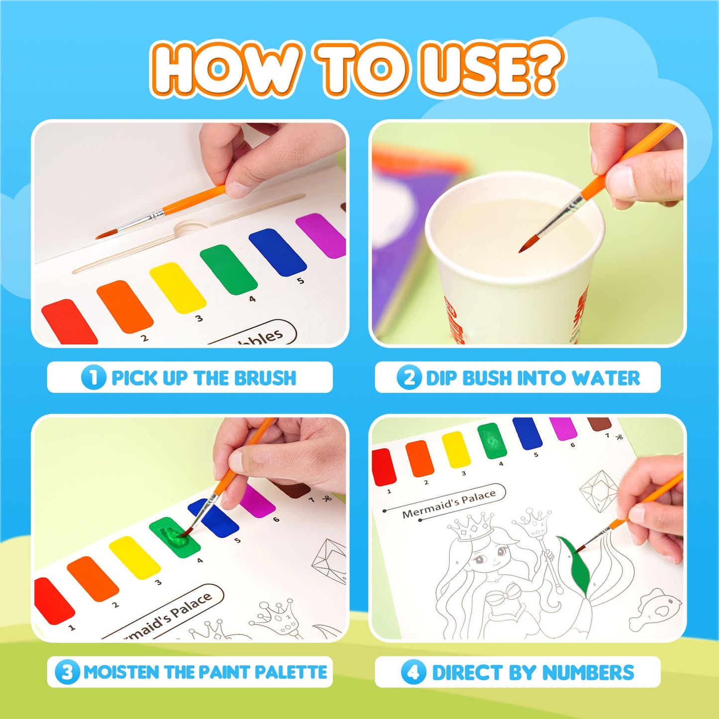 YPLUS Paint with Water Book for Toddlers – Dinosaur Theme, 20 Non-Repeating Patterns