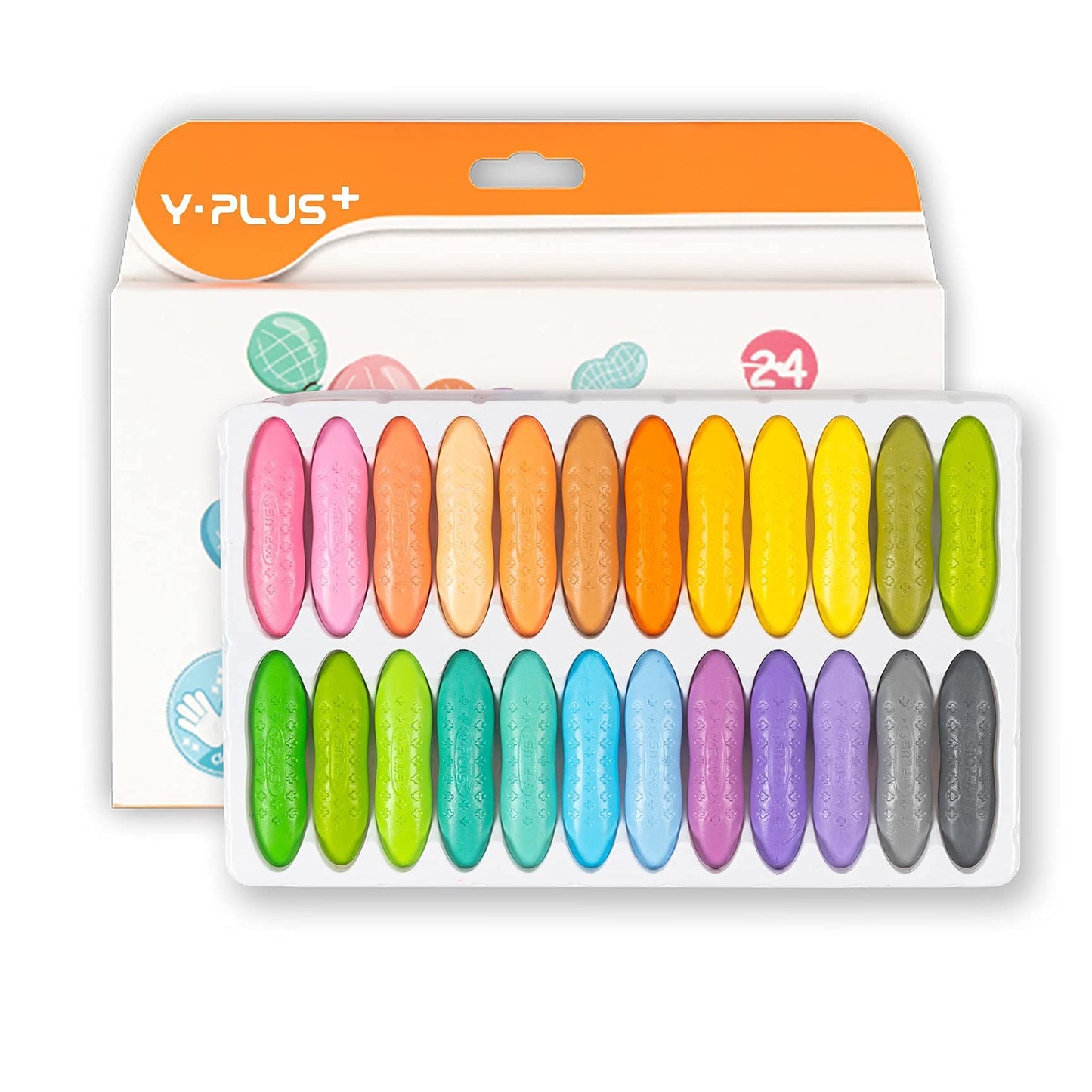 YPLUS Peanut Crayons for Kids – 24 Pastel Colors, Non-Toxic & Washable
