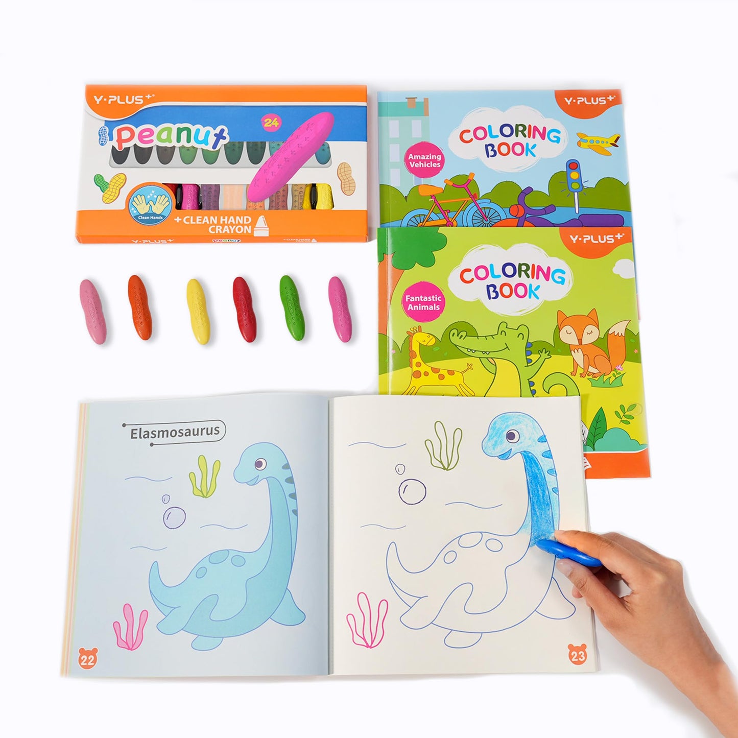 YPLUS Coloring Set for Kids - 24 Crayons, 3 Coloring Books, Washable & Non-Toxic