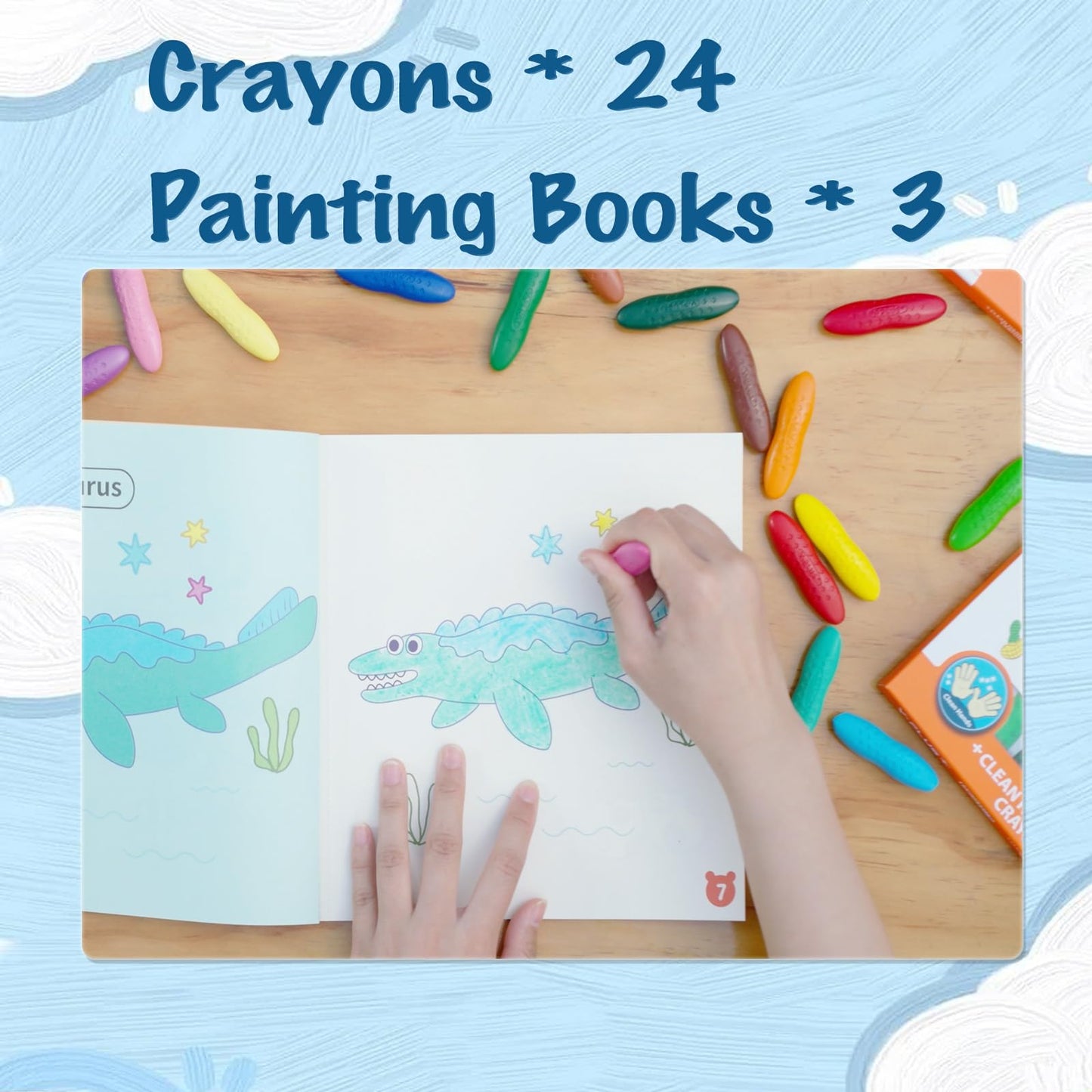 YPLUS Coloring Set for Kids - 24 Crayons, 3 Coloring Books, Washable & Non-Toxic