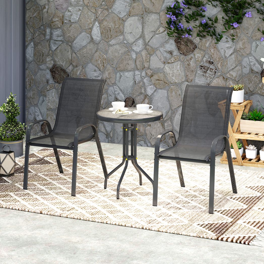 Outsunny Garden Bistro Set, Small Garden Set w/ Stackable Chairs