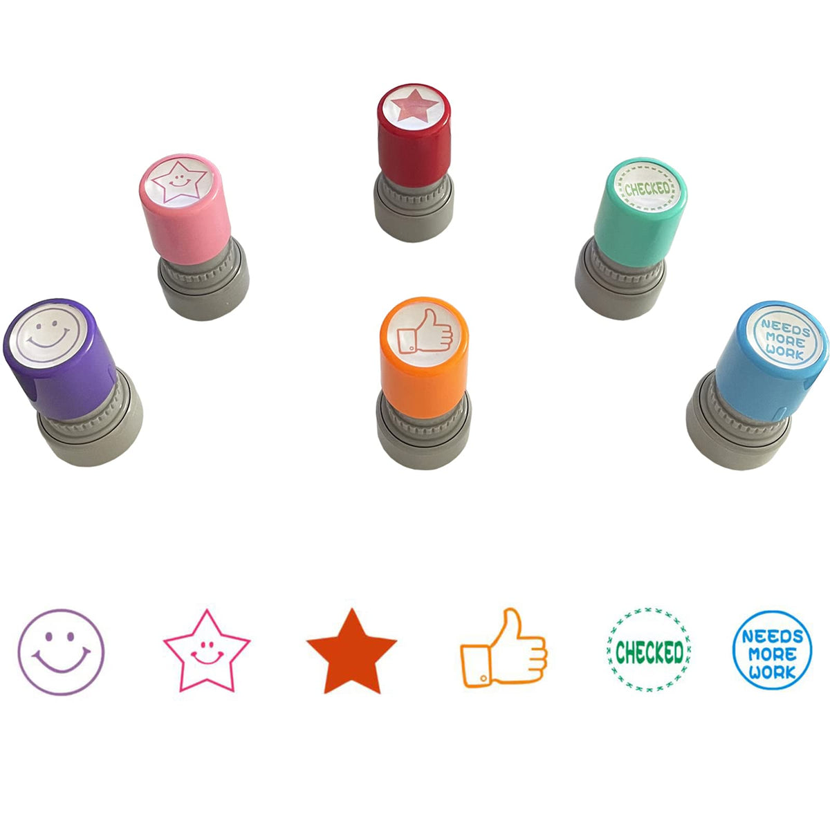 YQBOOM Round Teacher Stamps – 6-Pack Self-Inking Classroom Red Ink