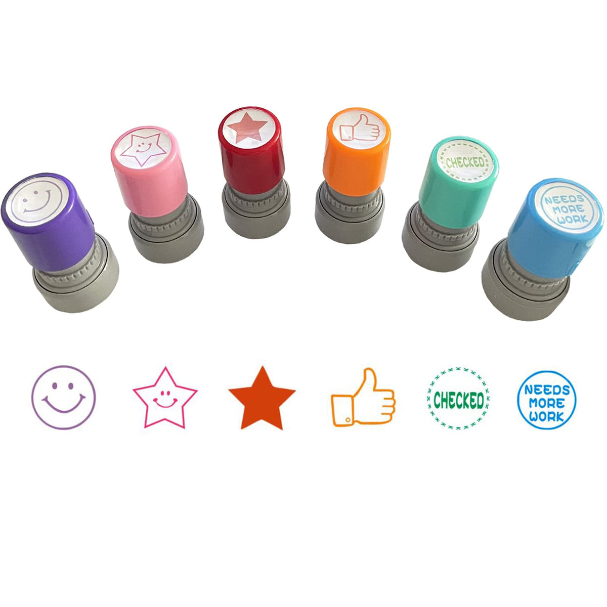 YQBOOM Round Teacher Stamps – 6-Pack Self-Inking Classroom Red Ink