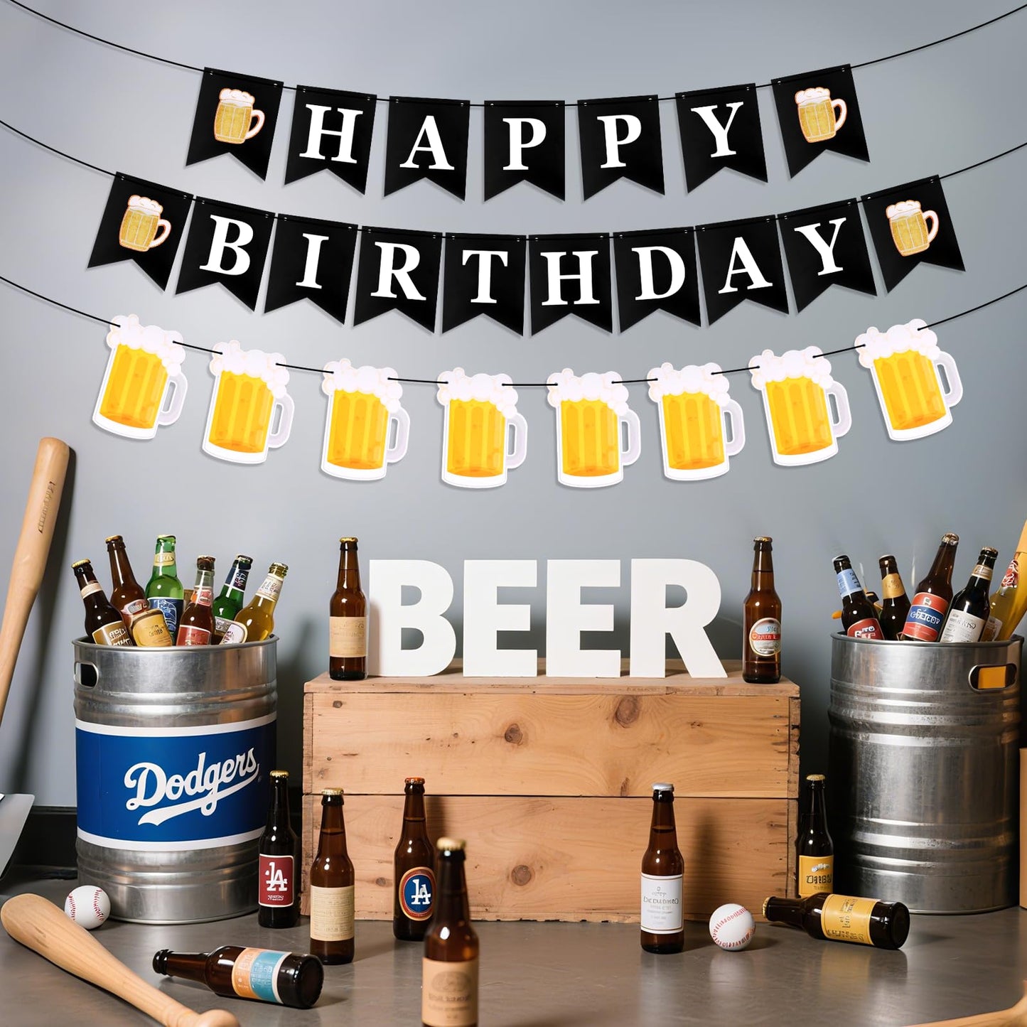 YQQYG Beer Birthday Decorations – Banner & Mug Pennants for Beer Parties
