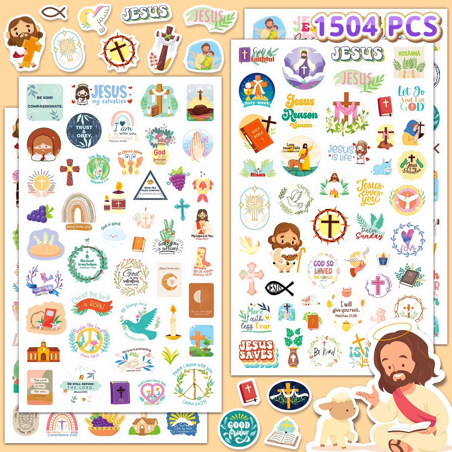 Yqskt 1504 PCS Christian Stickers Pack – 32 Sheets Bible Decals