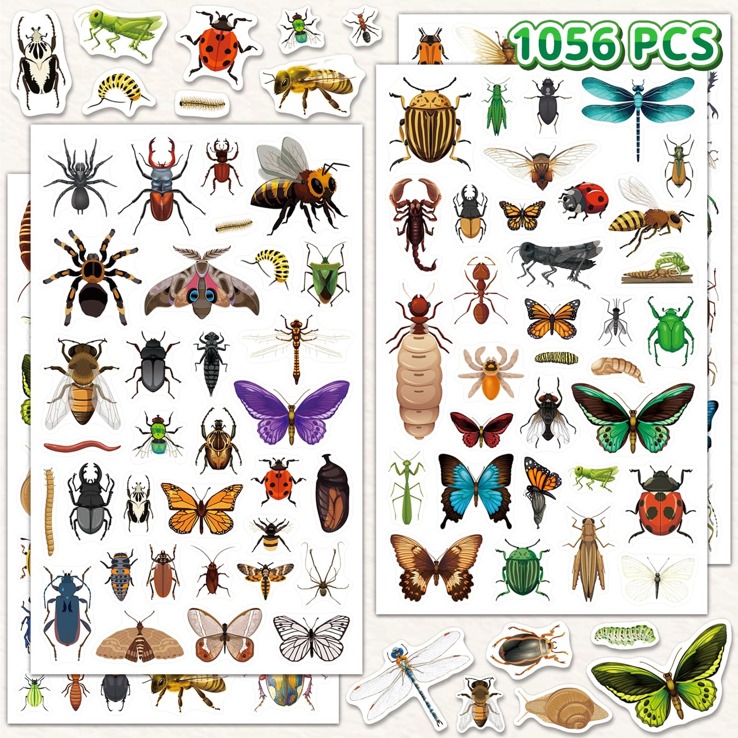 Yqskt 1056 PCS Bug Stickers – 32 Sheets Insect Sticker Pack for Kids | Waterproof Vinyl for Laptops, Water Bottles, and Scrapbooks