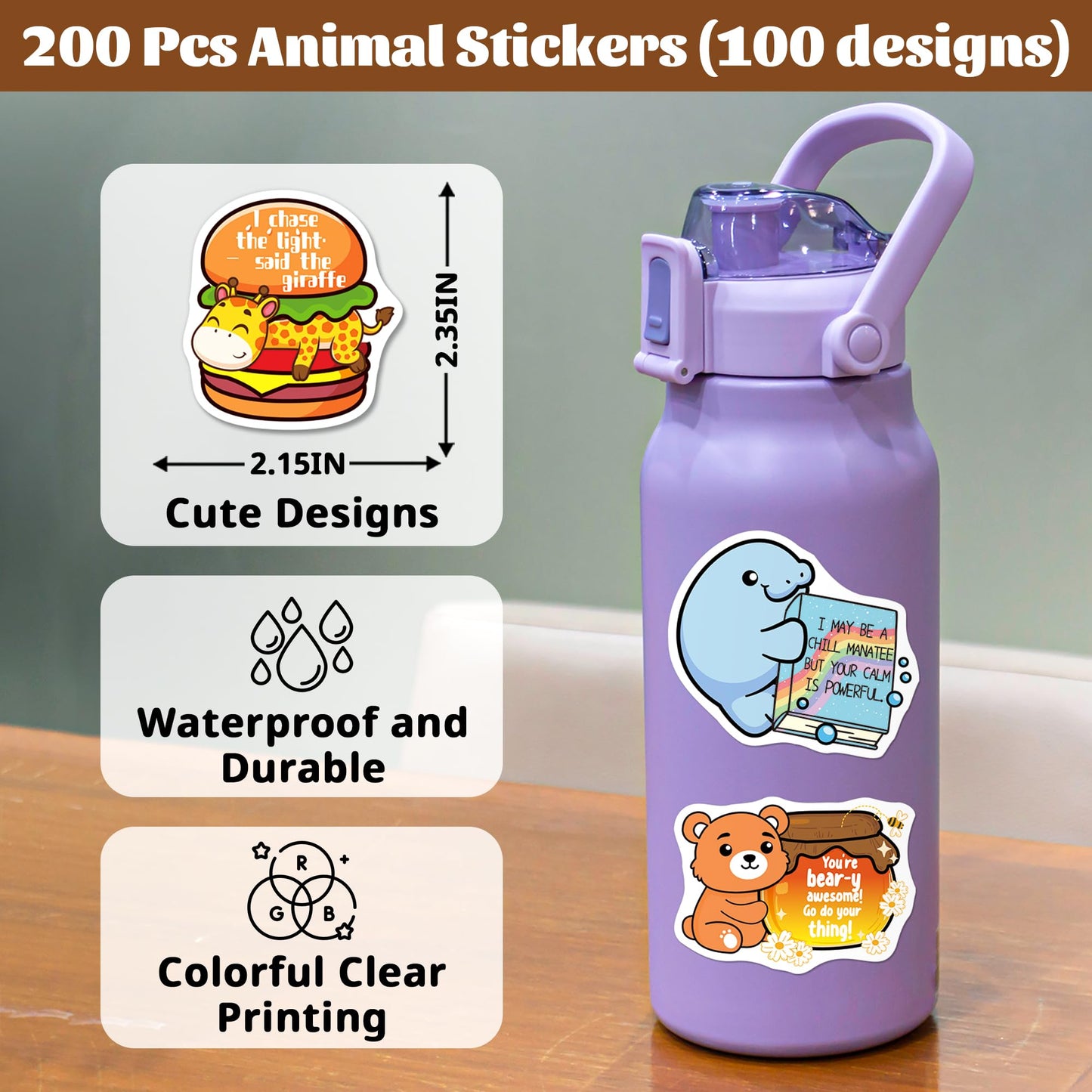 Yqskt 200PCS Emotional Support Animal Stickers – Motivational Vinyl Sticker Pack for Water Bottles, Laptops & Journals