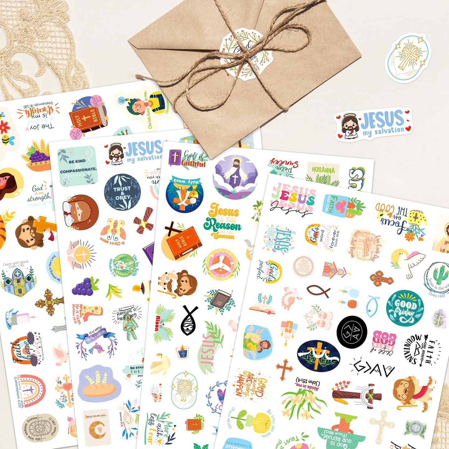 Yqskt 1504 PCS Christian Stickers Pack – 32 Sheets Bible Decals