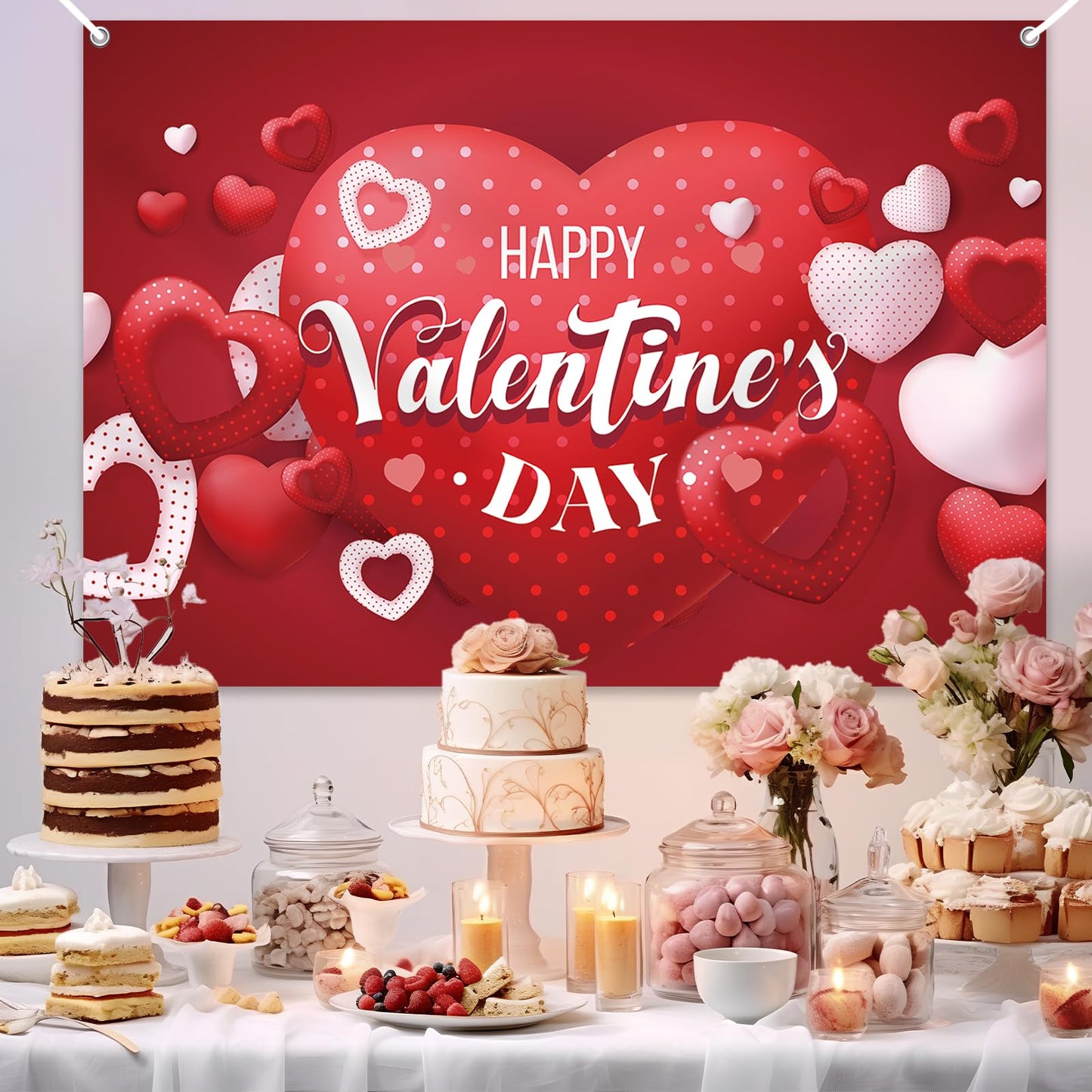 YQUQWN Happy Valentine's Day Banner 72x44 Inch Backdrop for Photography & Party Decor