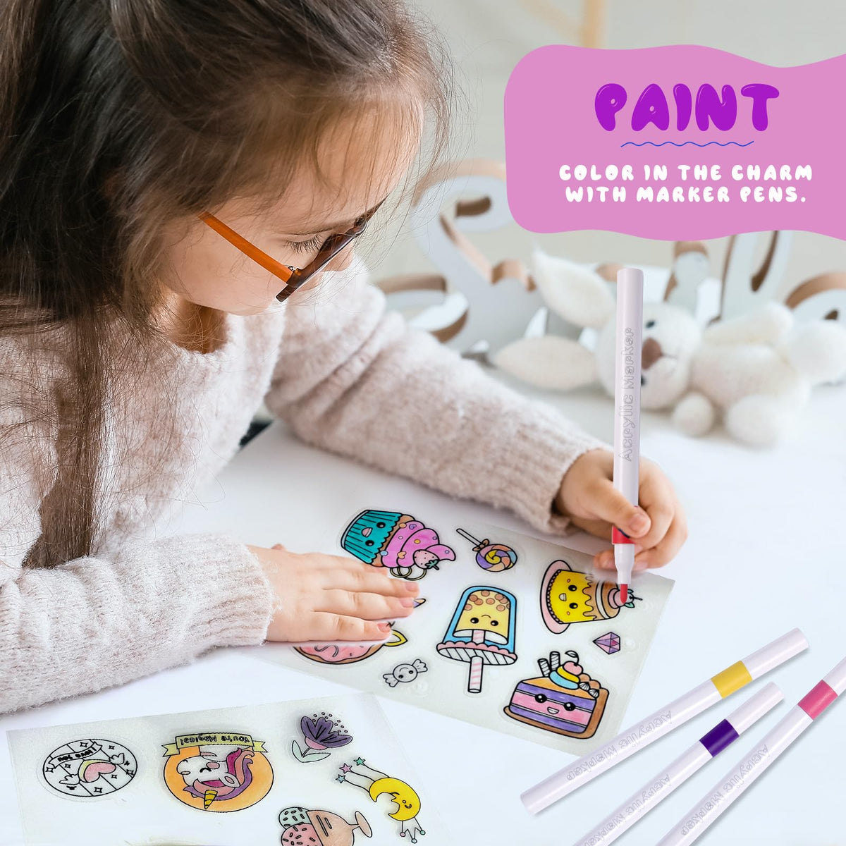 Yrinfay 89-Piece DIY Unicorn Shrinking Plastic Art Kit – 46 Charms, 12 Markers & Accessories