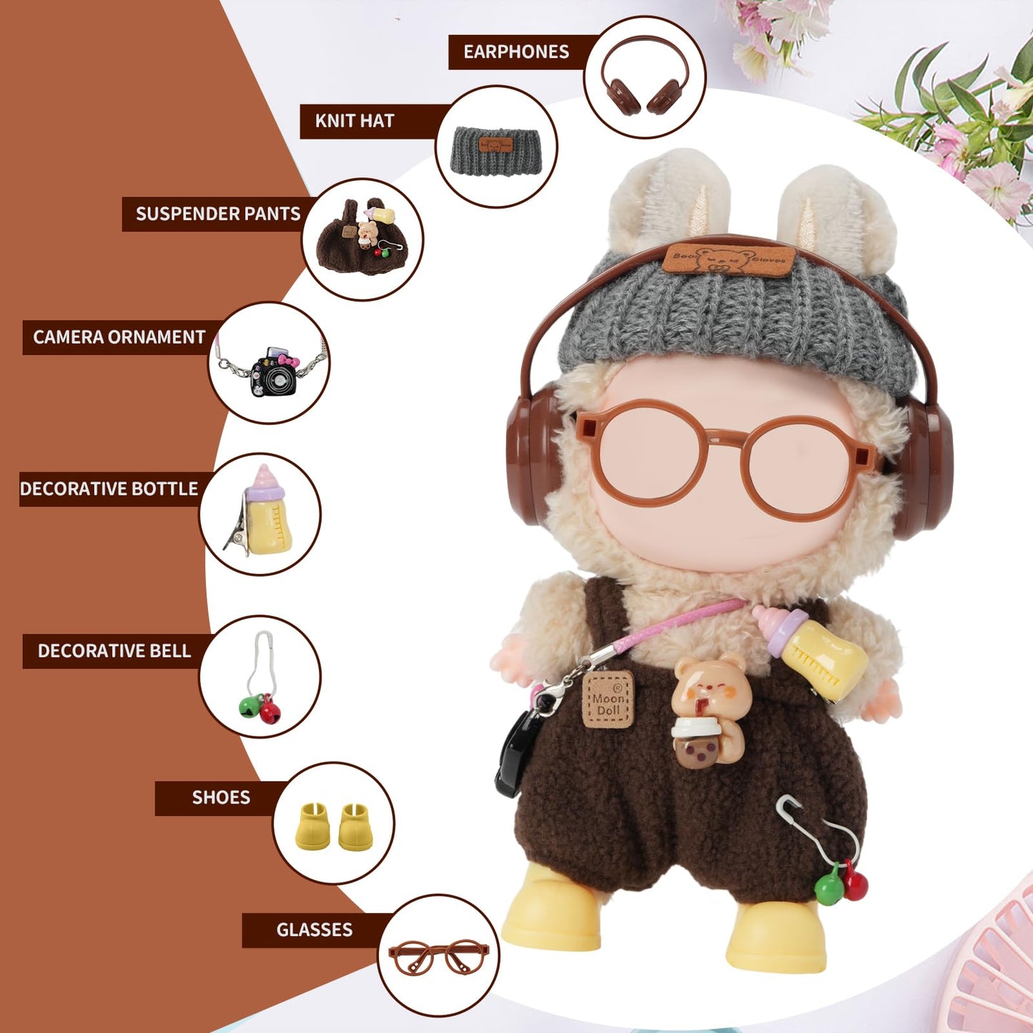 Yrlisfon 8-Piece Doll Clothes Set for 17 cm Dolls – Brown, Cute Outfit Accessories