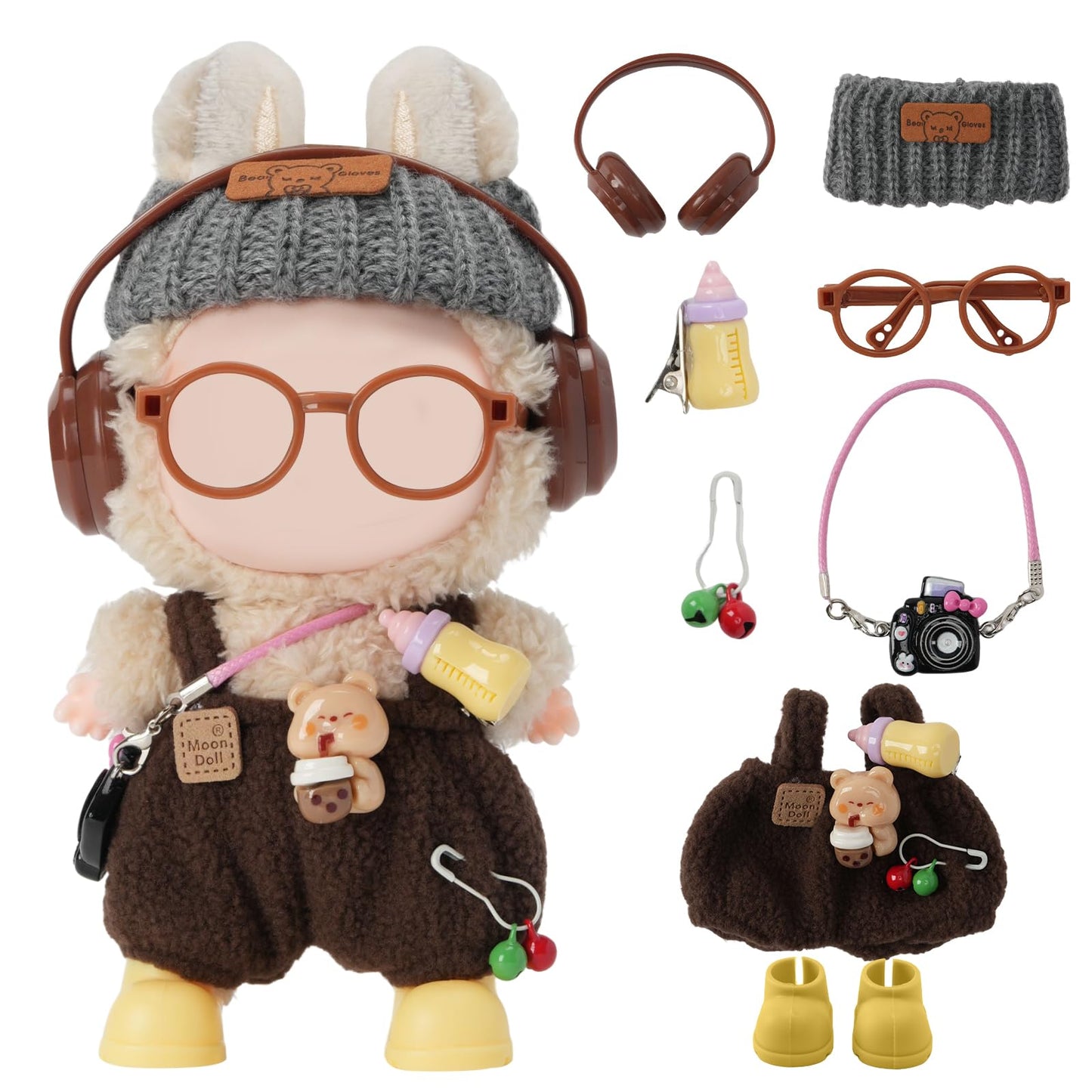 Yrlisfon 8-Piece Doll Clothes Set for 17 cm Dolls – Brown, Cute Outfit Accessories