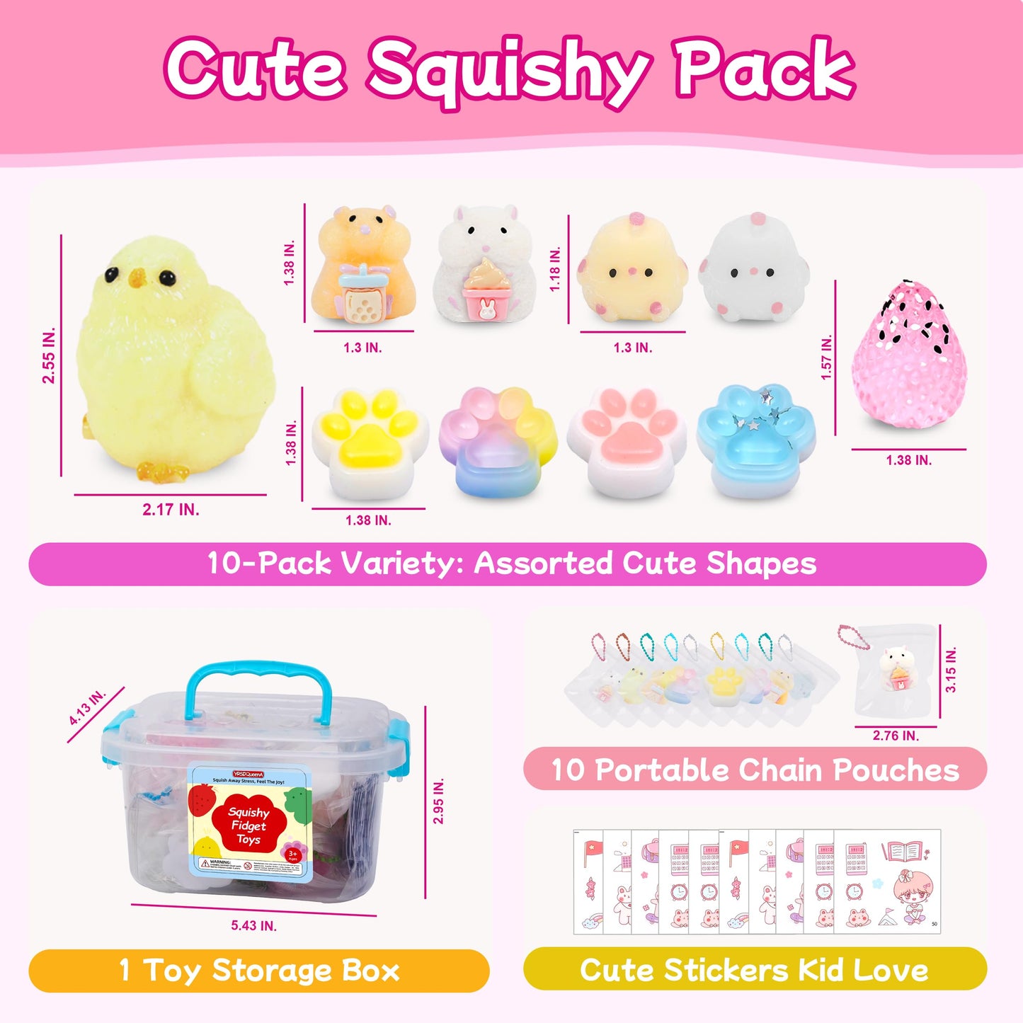 YRSDQueenA 10 Pack Taba Squishies – Toy Box, Stickers & Kawaii Fidget Toys for Kids
