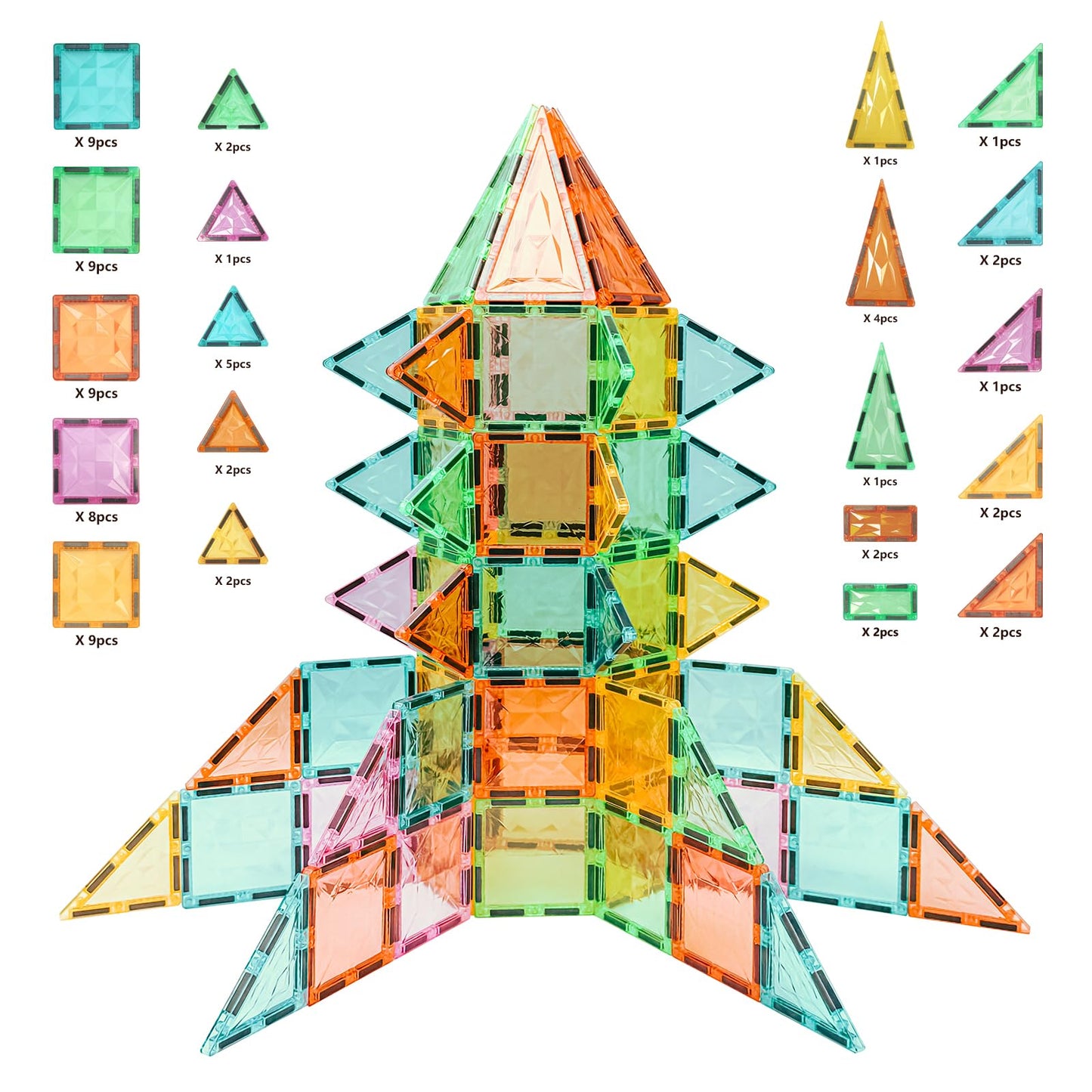 YRZtiles Magnetic Tiles 100-Piece Set — STEM Building Blocks for Kids 3+
