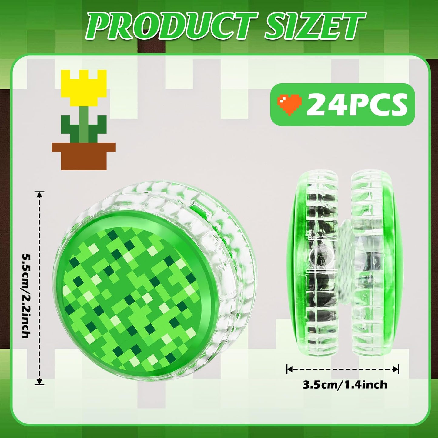 YSBJKWCF 24 Pack Green Pixel LED Yo-Yo Balls – Glow Party Favors & Back-to-School Toys