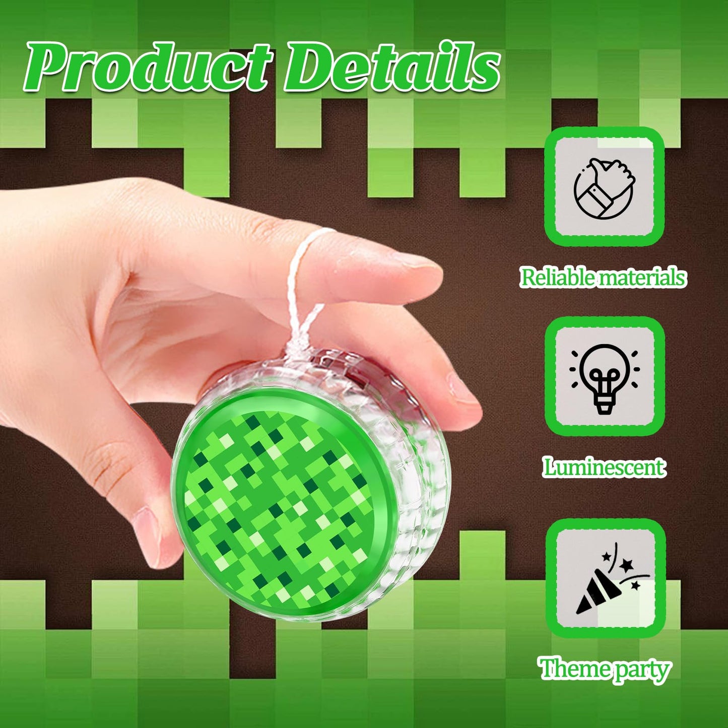 YSBJKWCF 24 Pack Green Pixel LED Yo-Yo Balls – Glow Party Favors & Back-to-School Toys