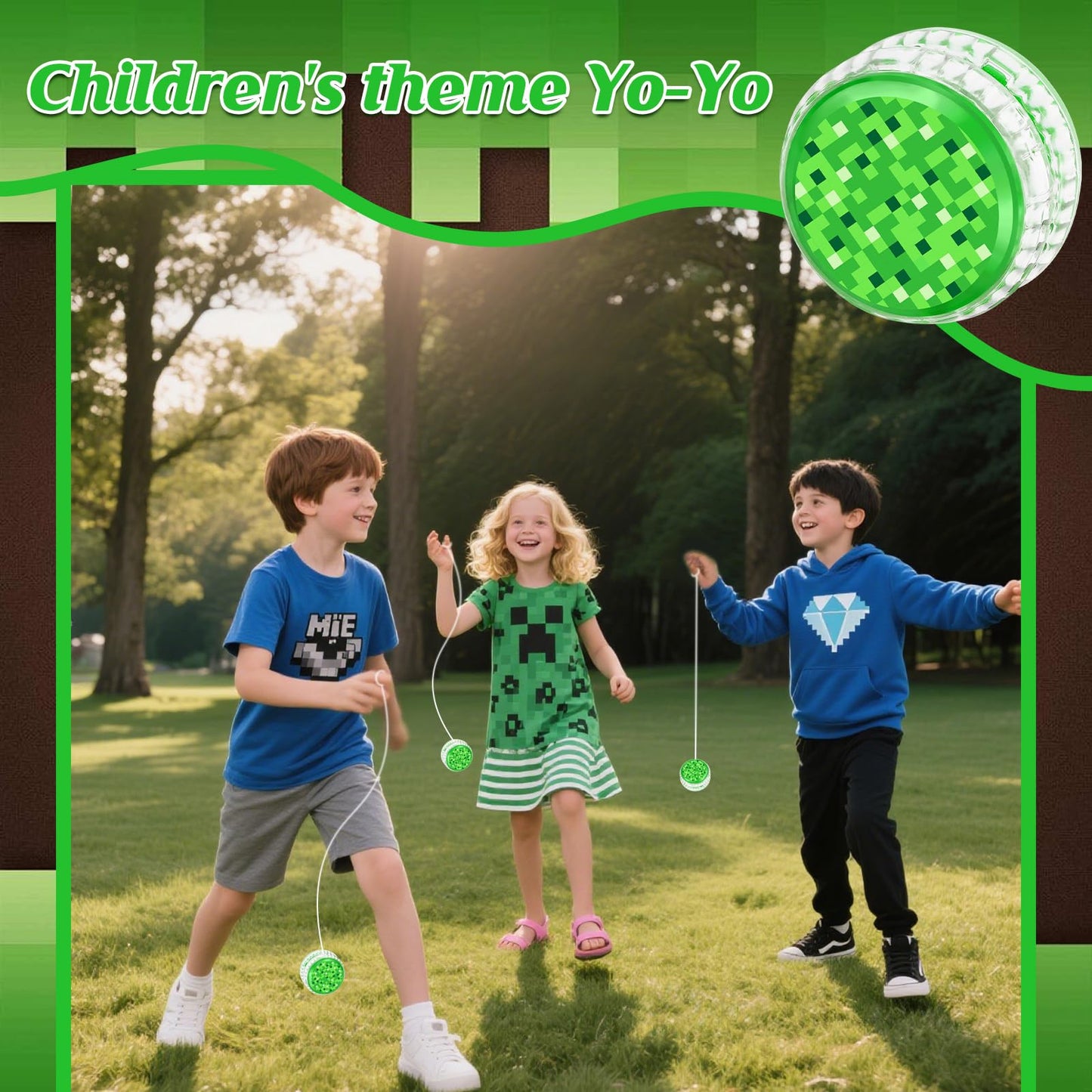 YSBJKWCF 24 Pack Green Pixel LED Yo-Yo Balls – Glow Party Favors & Back-to-School Toys