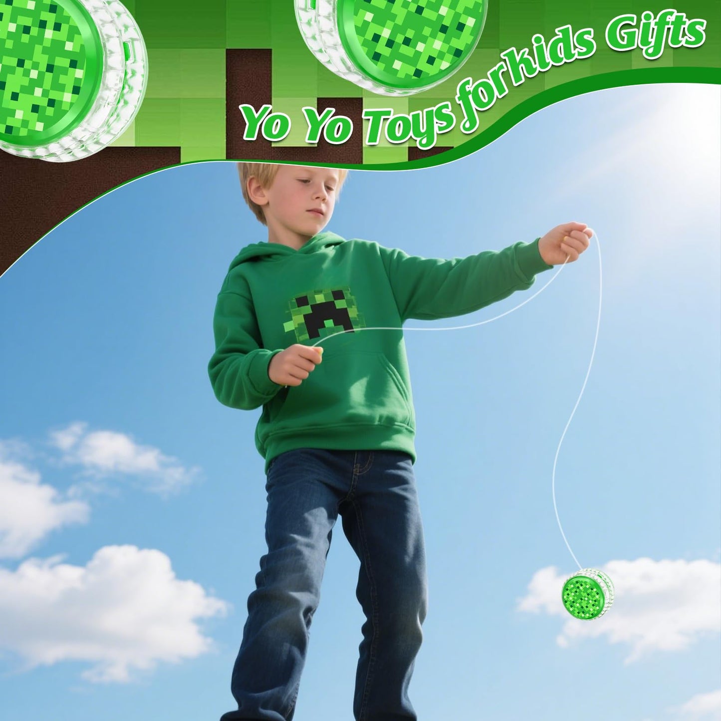 YSBJKWCF 24 Pack Green Pixel LED Yo-Yo Balls – Glow Party Favors & Back-to-School Toys