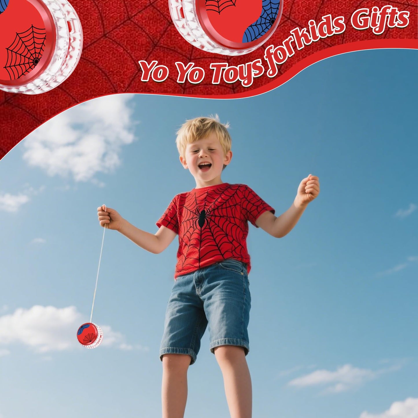 YSBJKWCF 24-Pack Spider-Themed LED Yo-Yo Balls – Glow Toys, Back-to-School Prizes & Party Favors