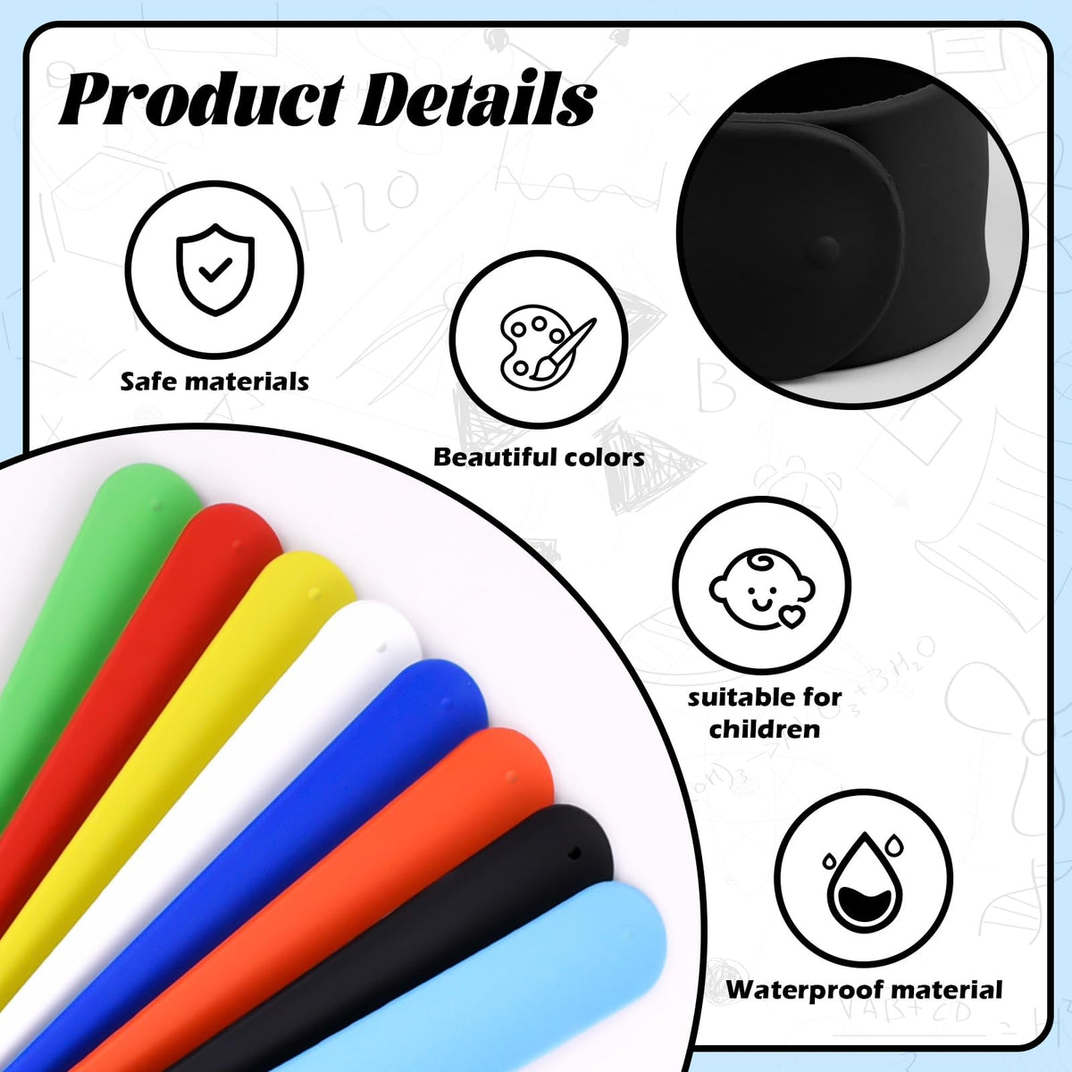 YSBJKWCF 20Pcs Silicone Slap Bracelets for Kids – Bulk DIY Craft & Party Favors (Black)