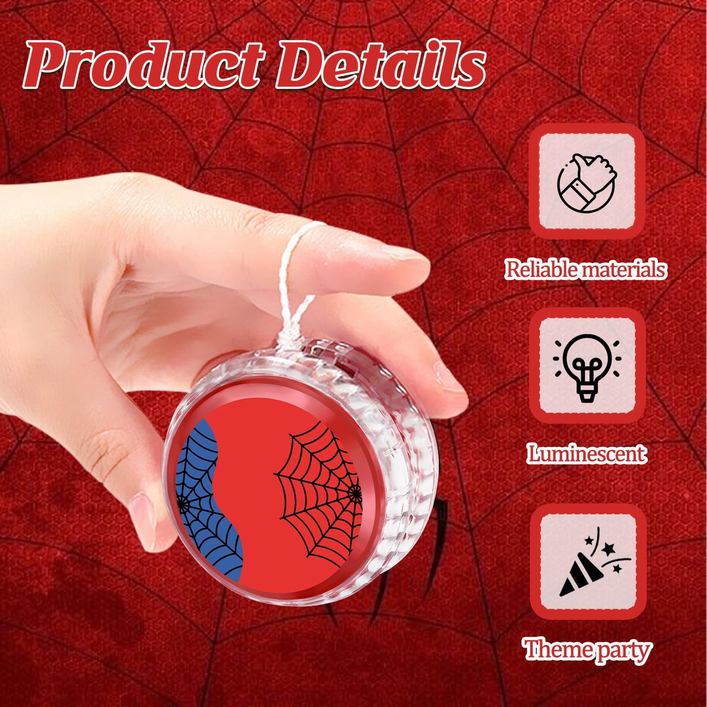 YSBJKWCF 24-Pack Spider-Themed LED Yo-Yo Balls – Glow Toys, Back-to-School Prizes & Party Favors