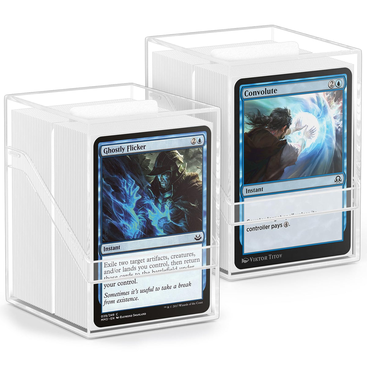 YSCare 2-Pack Card Deck Boxes & 200 Sleeves with Dividers – MTG & Trading Cards Storage (White)