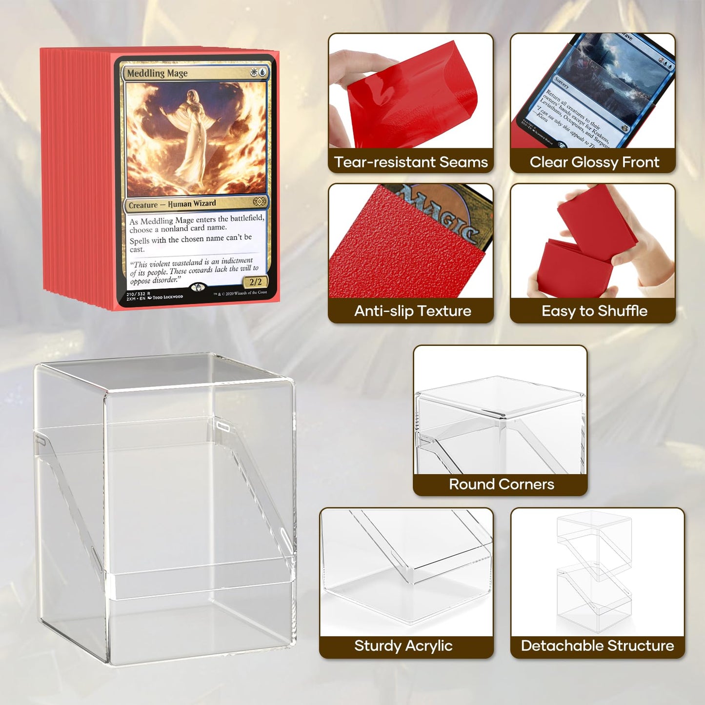 YSCare 6 Pack Card Deck Boxes with 600 Sleeves | Clear Commander Case for MTG & Trading Cards