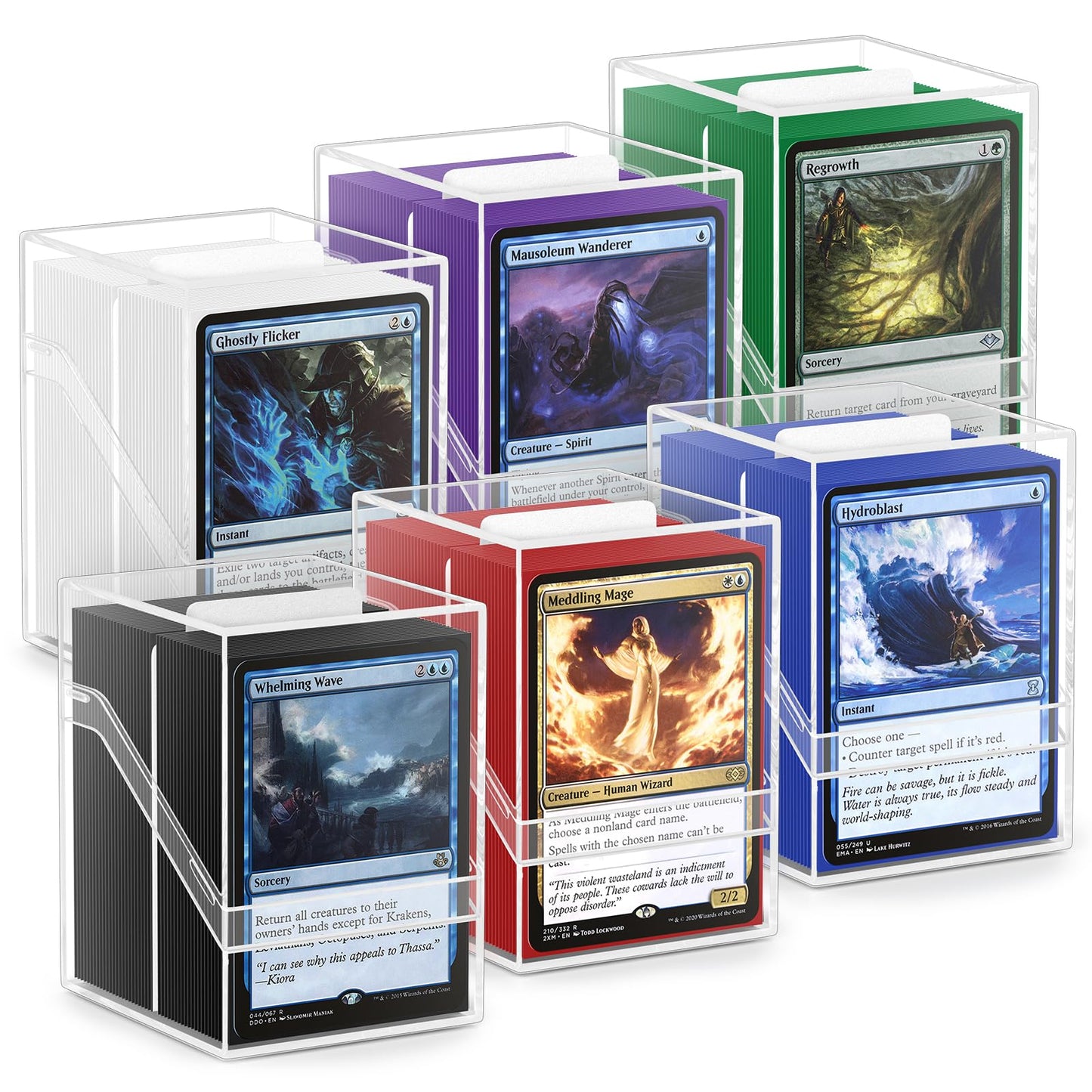 YSCare 6 Pack Card Deck Boxes with 600 Sleeves | Clear Commander Case for MTG & Trading Cards
