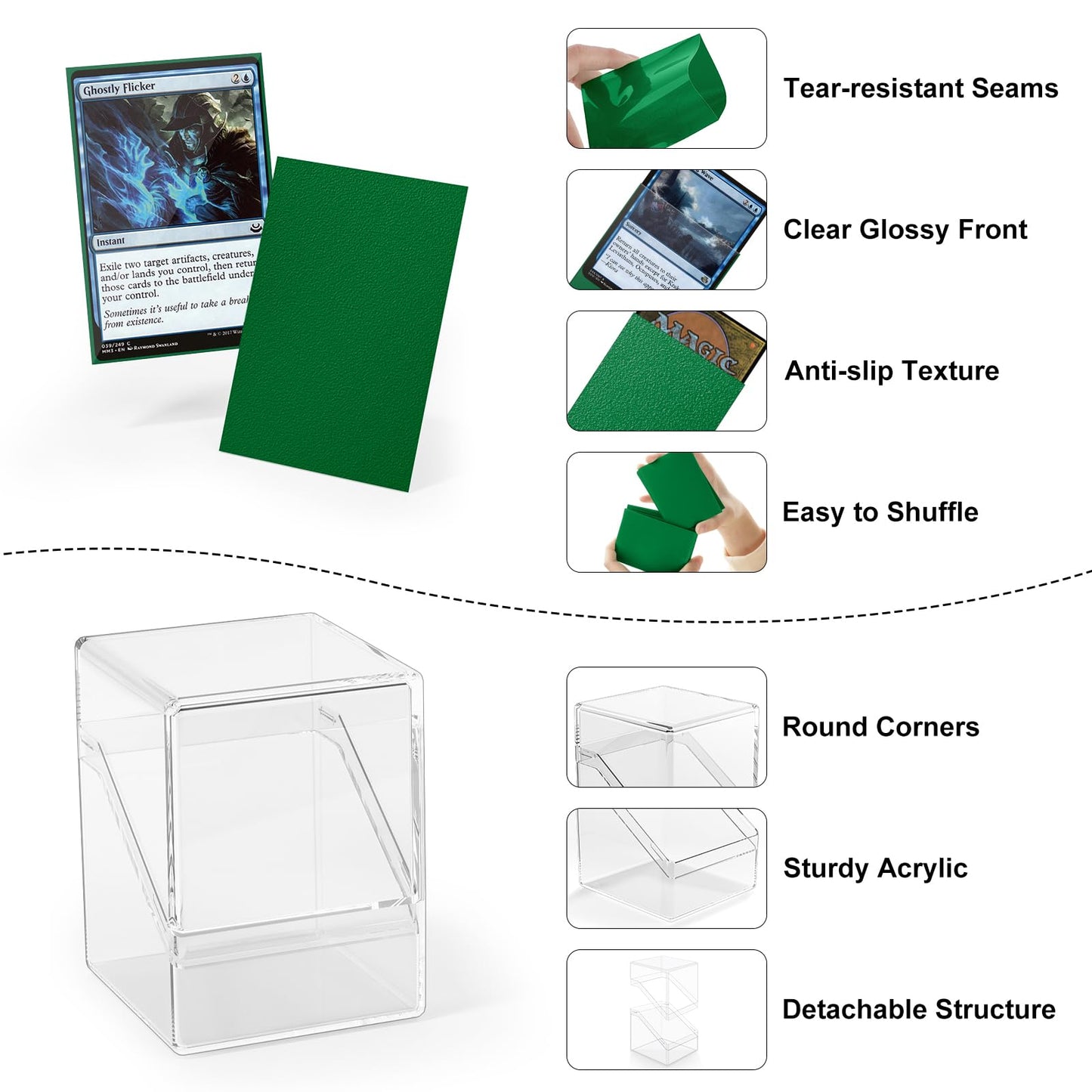 YSCare 2 Pack Card Deck Boxes with 200 Sleeves & Dividers | Dark Green Storage for MTG, Yu-Gi-Oh & Trading Cards