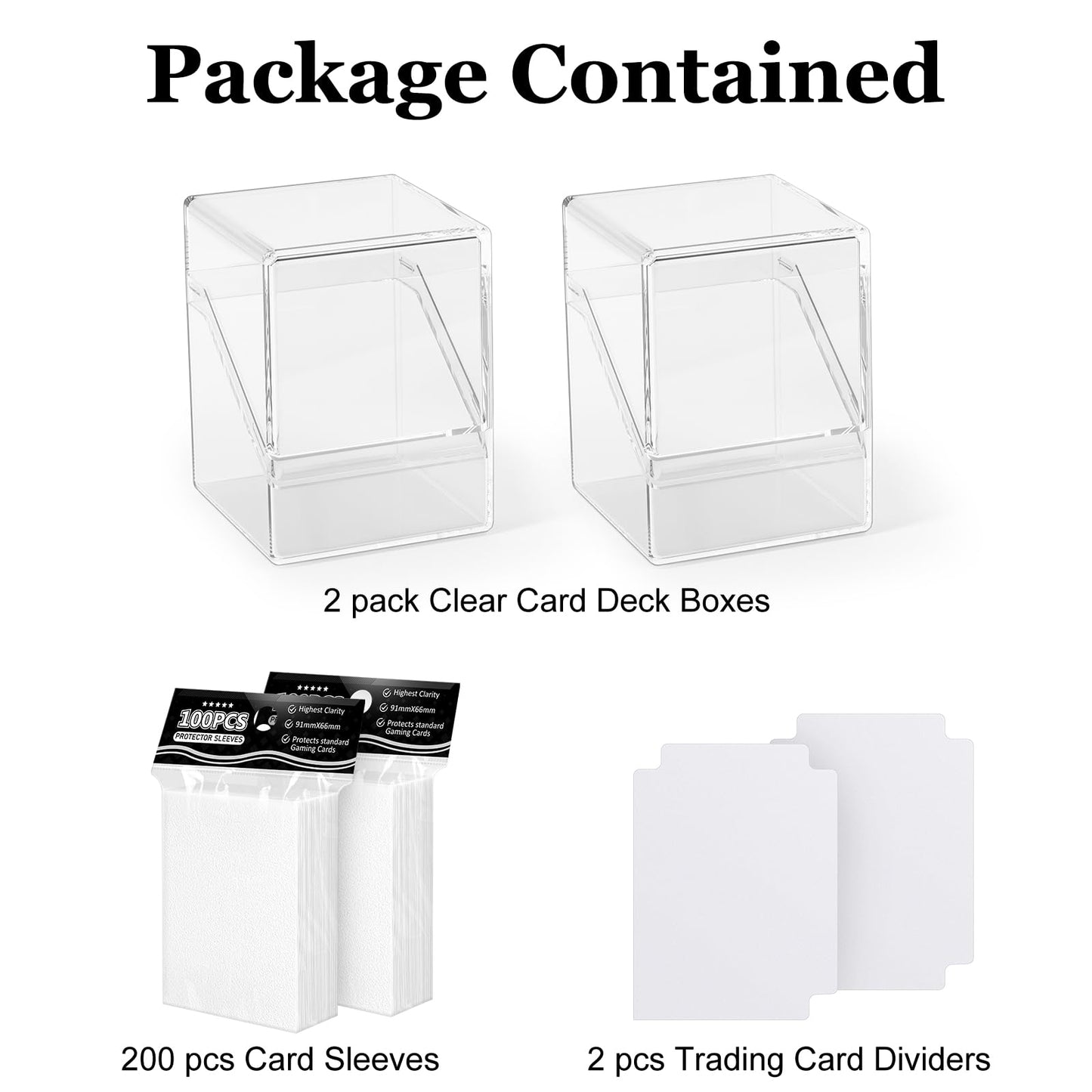 YSCare 2-Pack Card Deck Boxes & 200 Sleeves with Dividers – MTG & Trading Cards Storage (White)