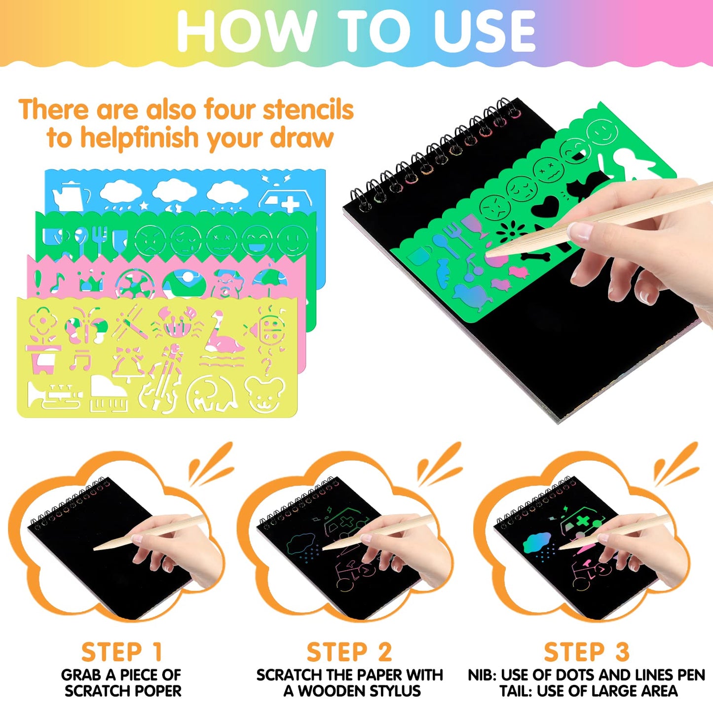 YSCare 24-Pack Scratch Art Notebooks – Rainbow Scratch Paper Set for Parties & Class Prizes