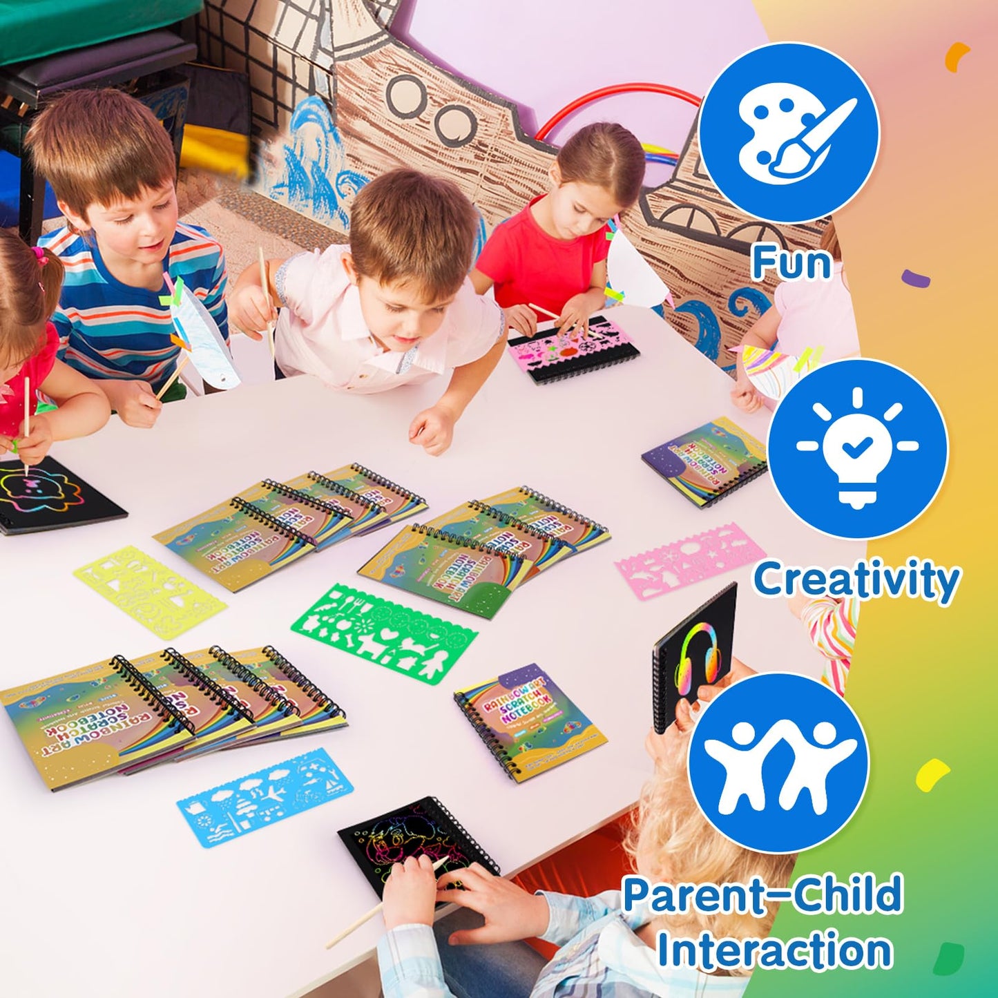YSCare Scratch Arts 32-Pack Rainbow Notebooks – Party Favors & Classroom Prizes for Kids